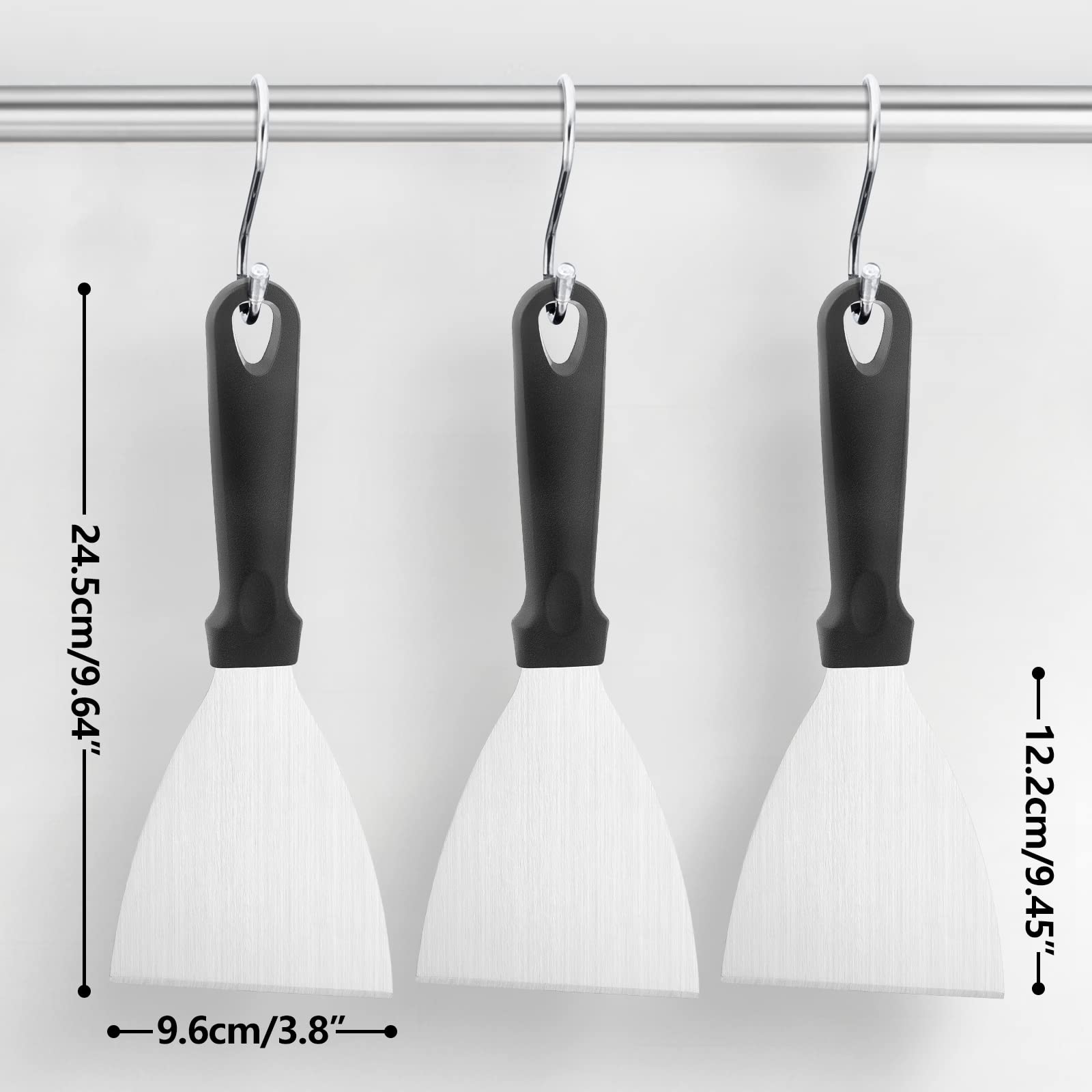 3Pcs Stainless Steel Grill Griddle Scraper Set - Heavy Duty Metal Flat Top Grill Cleaner for Cast Iron, Teppanyaki & BBQ - Dishwasher Safe - Perfect for Outdoor Cooking, Camping & Backyard Parties