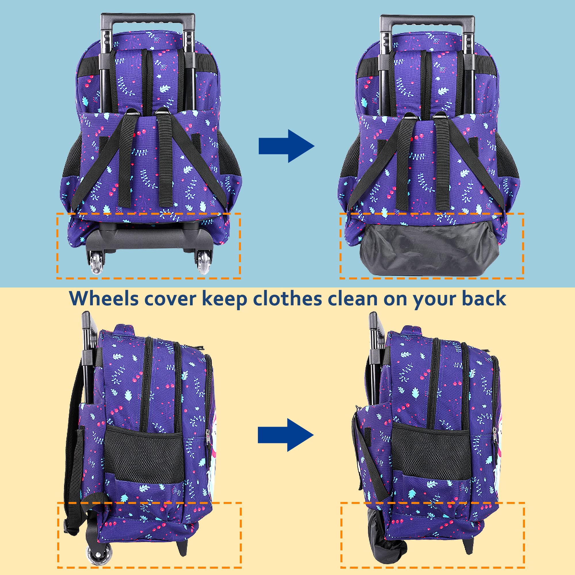 Seastig 18in Rolling Backpack for Kids - Double Handle Wheeled Backpack with Lunch Bag Set | School, Travel & Daily Use for Boys & Girls