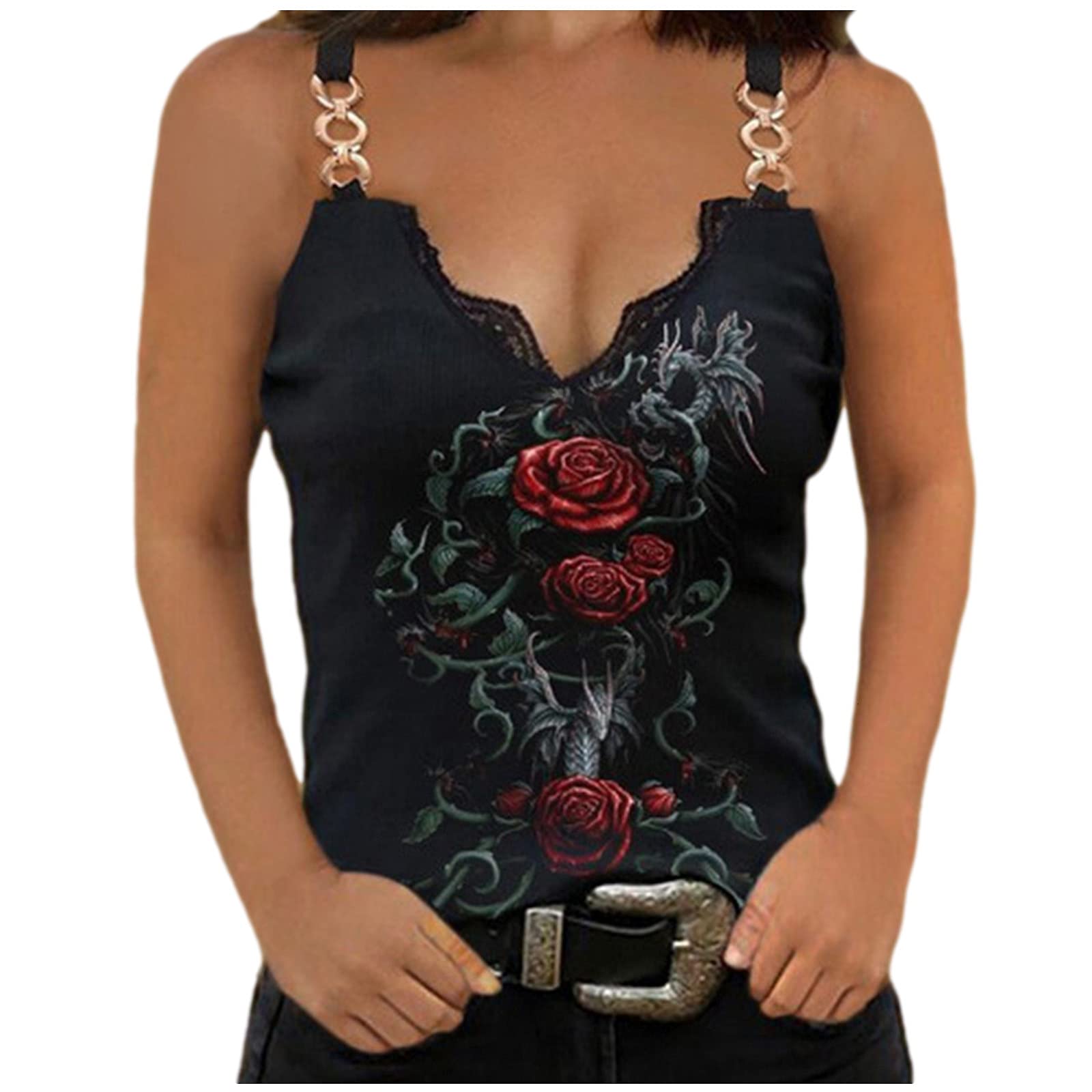Women's Lace Splicing Tank Tops - Butterfly Graphic Sleeveless Blouse for Summer, Casual Wear, Beach Outfits & Date Night