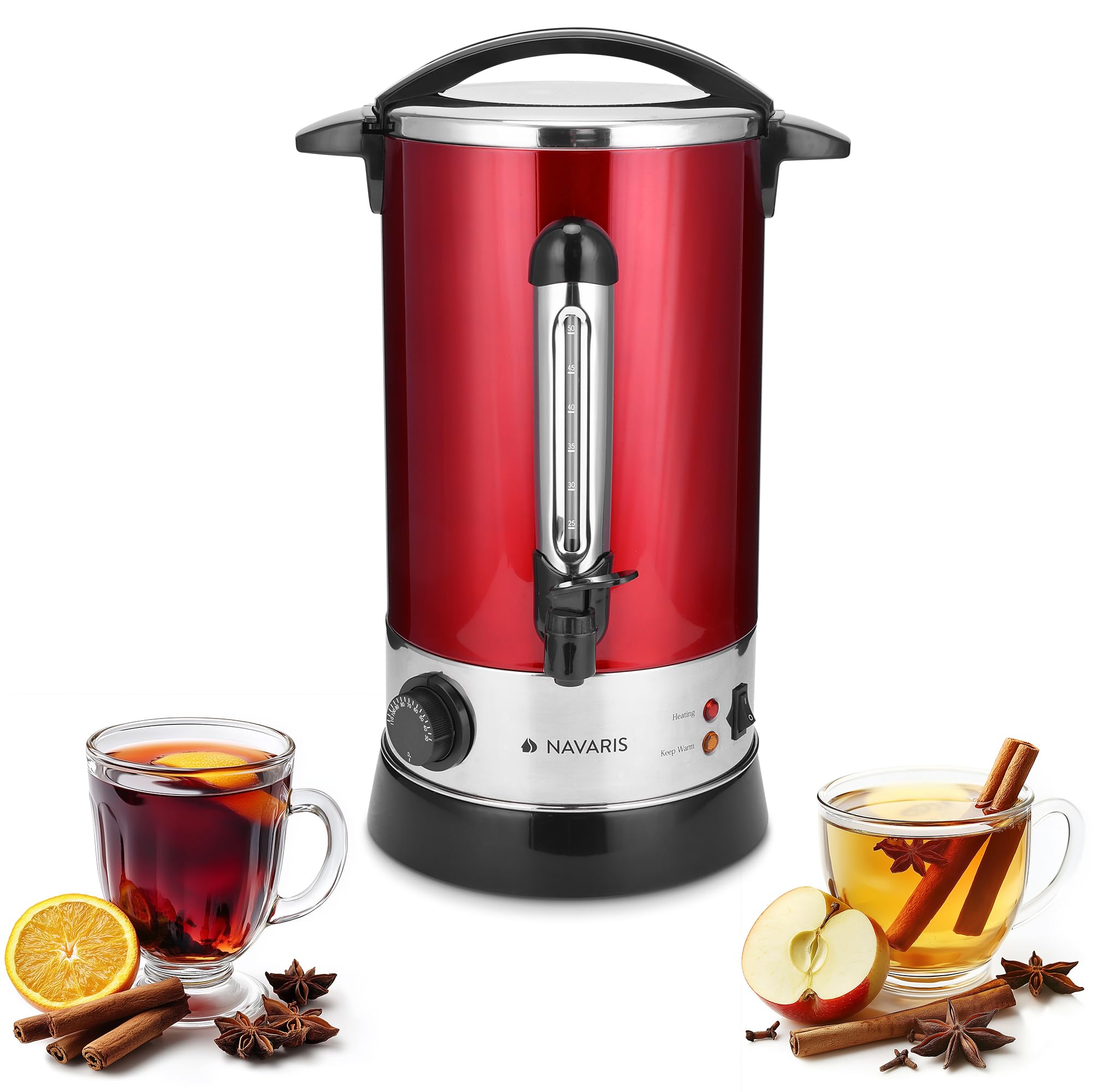 Navaris 10L Electric Hot Water & Wine Dispenser with Tap - Perfect for Mulled Wine, Coffee & Hot Beverages - Ideal for Parties, Cafés & Home Use - Red