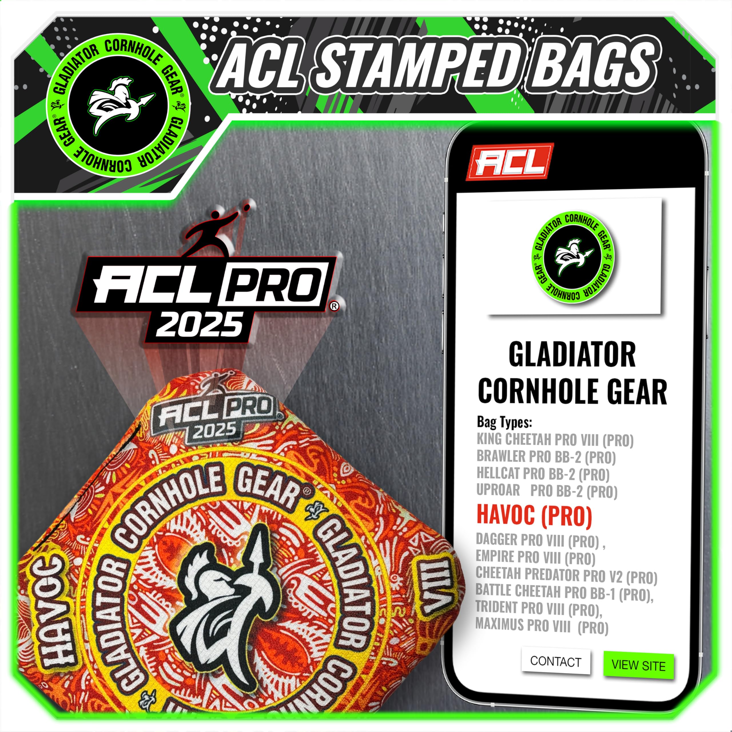 ACL Pro Approved Gladiator Professional Cornhole Bags Set of 4 - Regulation Size & Weight, Fast/Medium Weather Resistant Bean Bags for Outdoor Games, Backyard Parties, Tailgating & Competitive Play