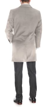 Premium Men's Wool Cashmere Blend Single Breasted Light Gray 3/4 Length Top Coat - Classic Winter Overcoat for Business, Office & Formal Occasions