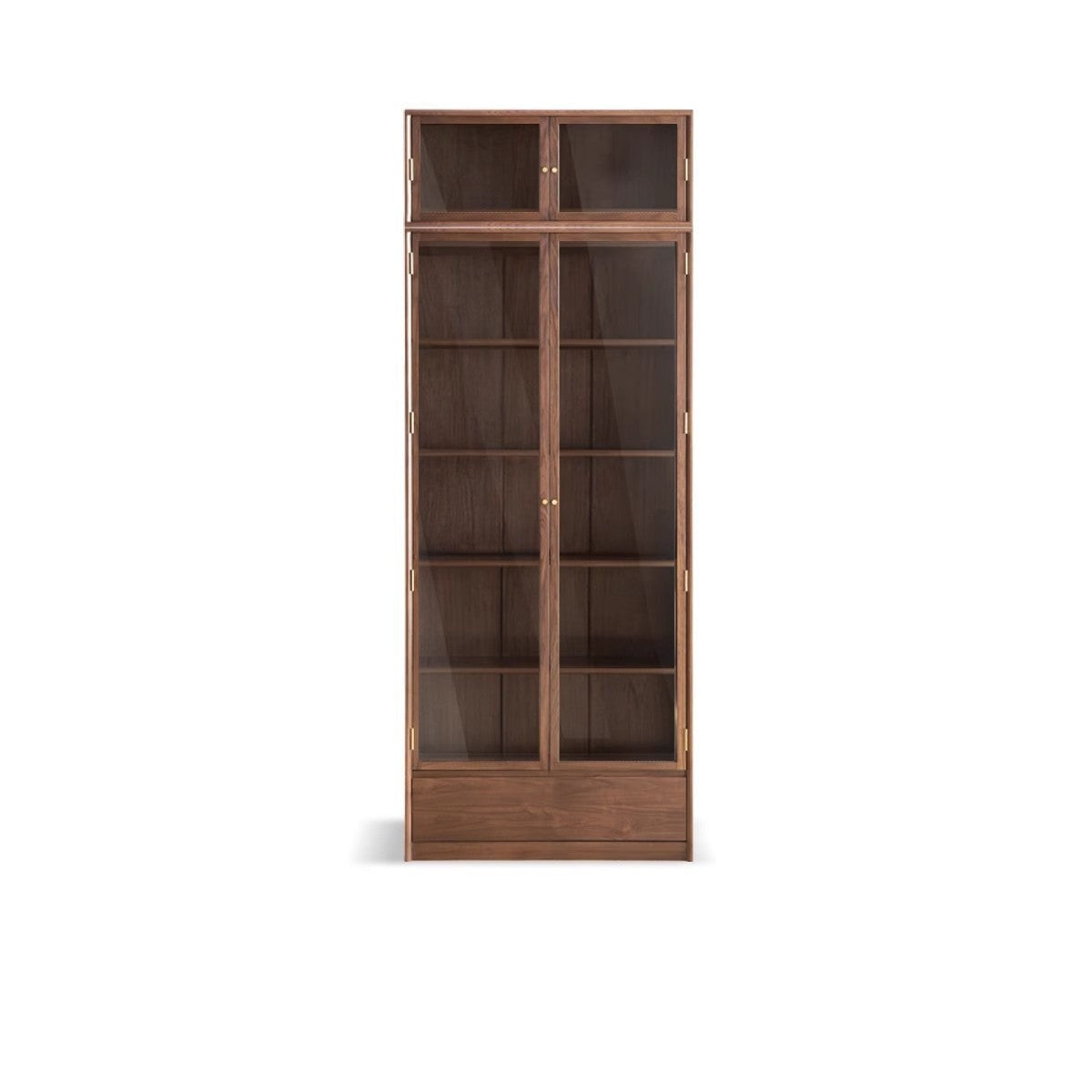 Solid Black Walnut Wood Bookcase with Glass Doors - Stylish Display & Storage Cabinet for Living Room, Office, or Library