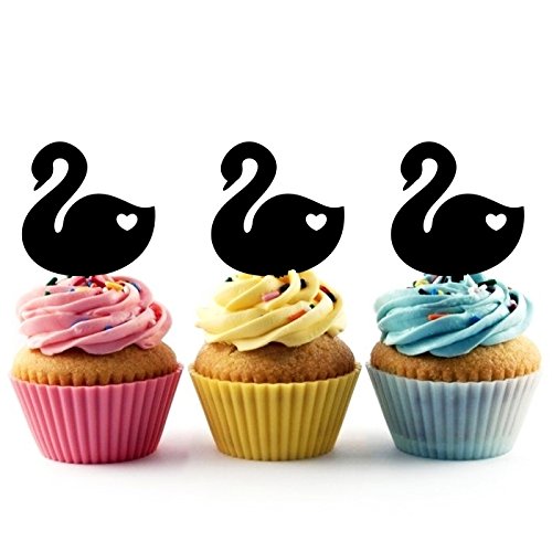 10pcs Swan Love Heart Silhouette Acrylic Cupcake Toppers for Wedding, Birthday & Party Decorations - Elegant Cake Decor for Special Occasions