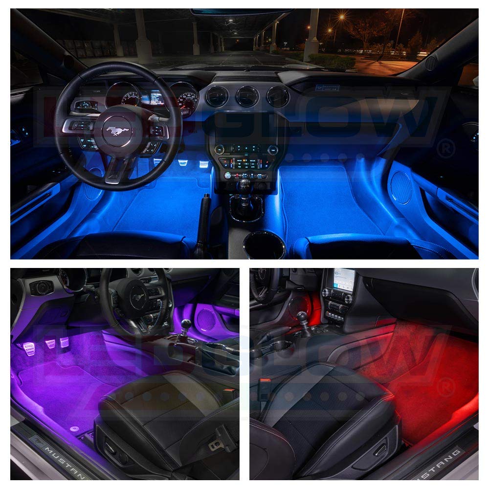 LEDGlow 8-Piece Bluetooth Multi-Color LED Interior Car Lighting Kit with Smartphone App - Customizable RGB Footwell & Underdash Neon Lights for Cars, Trucks & SUVs - Music Sync Mode & Universal Control Box - Perfect for Night Driving & Car Shows