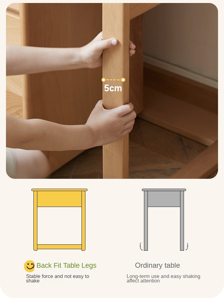 Premium Beech & Oak Solid Wood Kids Study Desk - Ergonomic Children's Writing Table for Homework & Crafts - Perfect for Bedroom, Homeschool & Montessori Learning