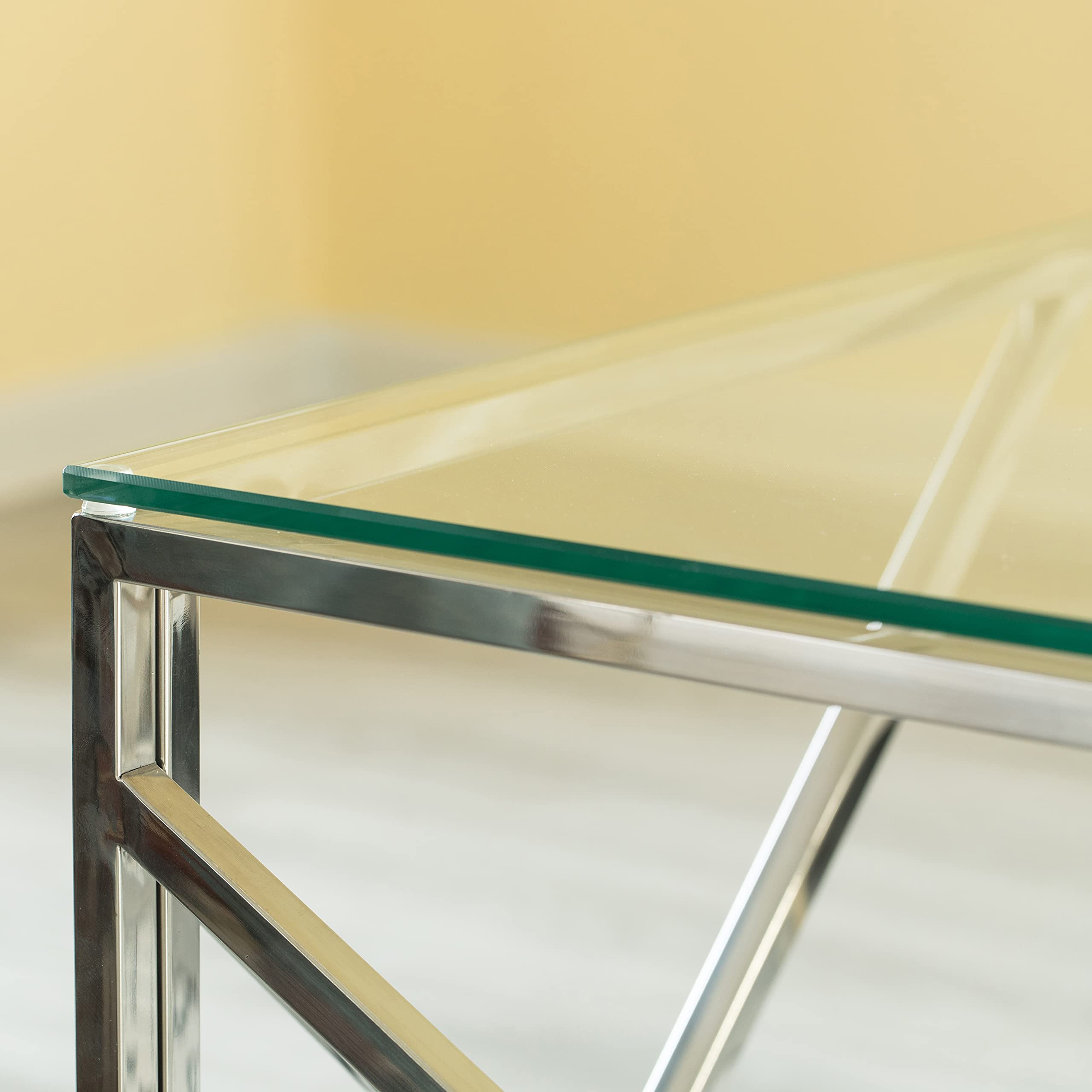 Modern Silver Rectangular Glass Top Metal Coffee Table - Stylish & Durable Living Room Furniture for Home Decor