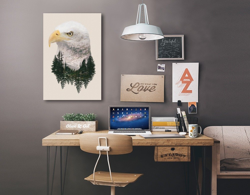 Lantern Press Eagle Double Exposure Wall Art - 16x24 Wrapped Canvas Print for Home & Office Decor | Nature Photography Wildlife Gift for Bird Lovers