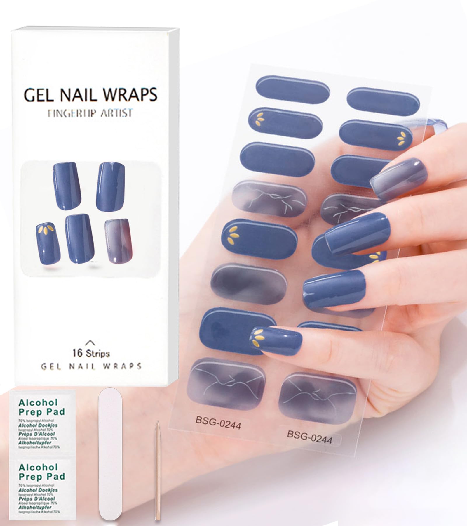 Chiosa 16-Pack UV Gel Nail Polish Strips | Long Lasting Blue Nail Art Stickers with Stencils | DIY Salon Quality Manicure at Home | Perfect for Parties, Weddings & Special Occasions