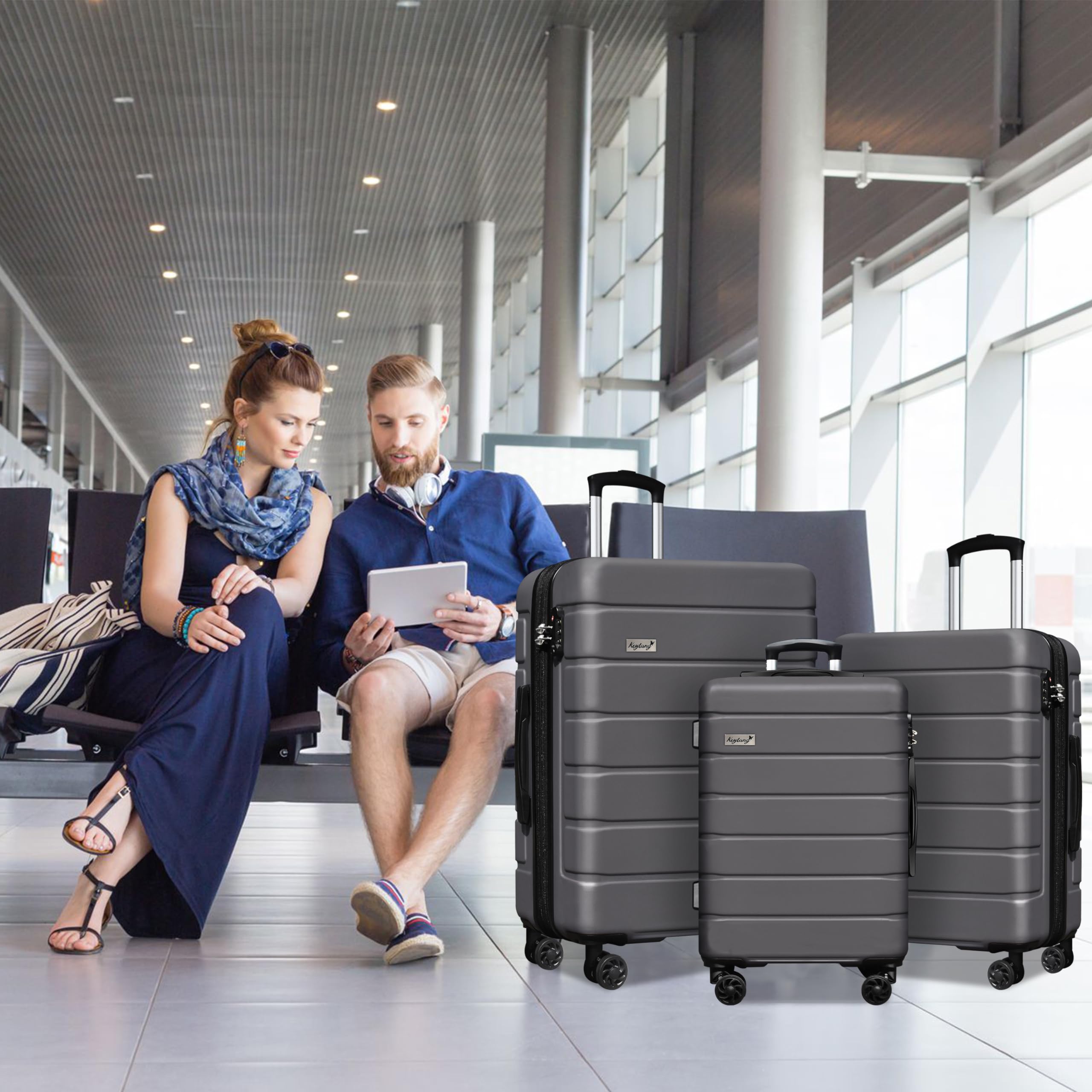 Explorer 3-Piece Expandable Hardside Luggage Set with Spinner Wheels & TSA Lock - Lightweight Carry On Suitcase for Travel & Business (20in/24in/28in, Grey) - Perfect for Air Travel, Weekend Getaways & Business Trips
