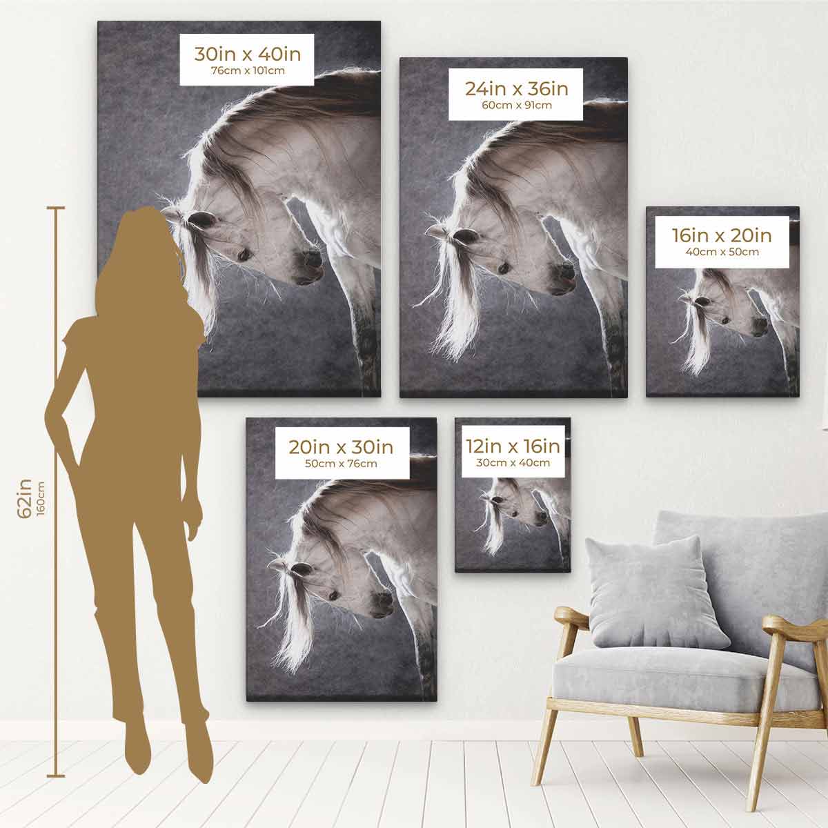 Grey Horse Wall Art Canvas Print - Modern Home Decor for Living Room, Bedroom & Office - 7042