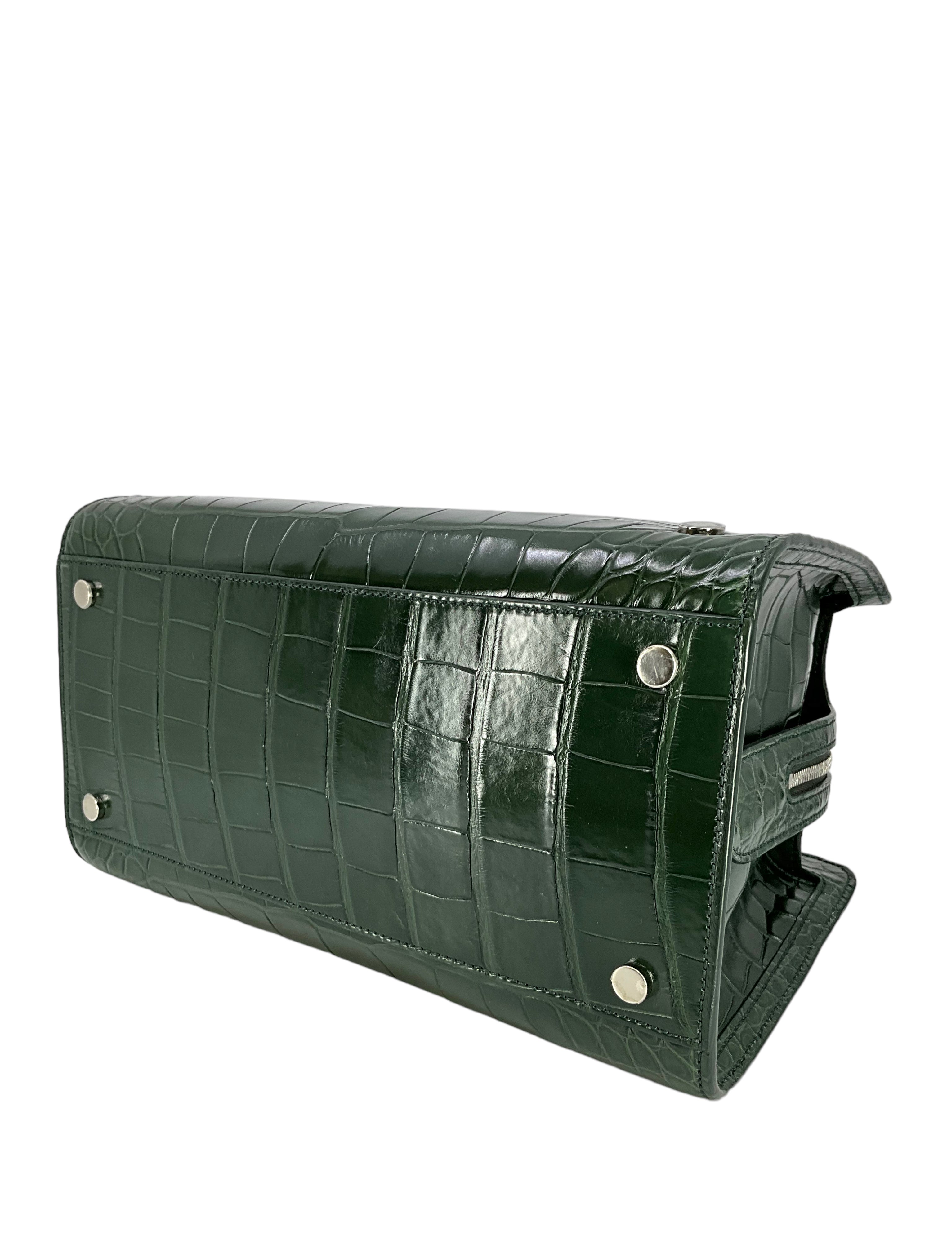 LORO PIANA Alligator Leather Large Sesia Satchel Bag with Adjustable Shoulder Strap - Luxury Handbag for Women, Perfect for Work, Travel & Evening Events