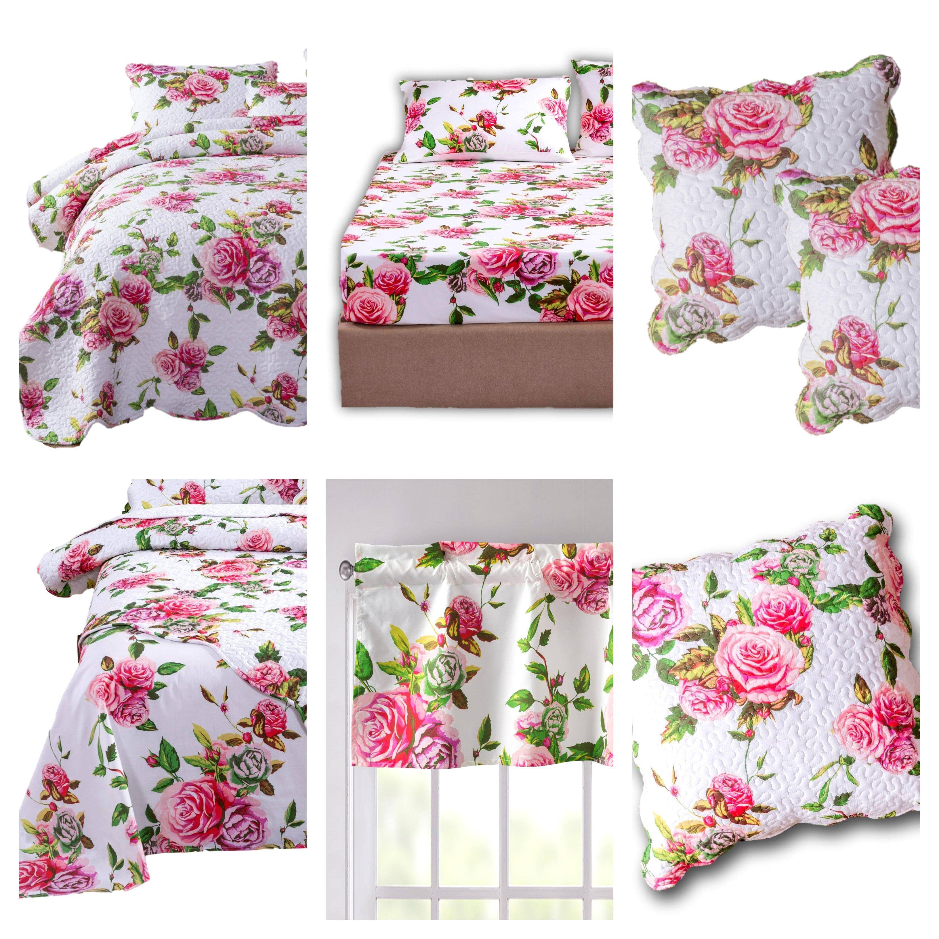 Romantic Roses Floral Bedding Set - Queen Size Bed in a Bag with Comforter, Sheets & Pillowcases - Soft Microfiber Bedroom Decor for Couples & Guest Rooms