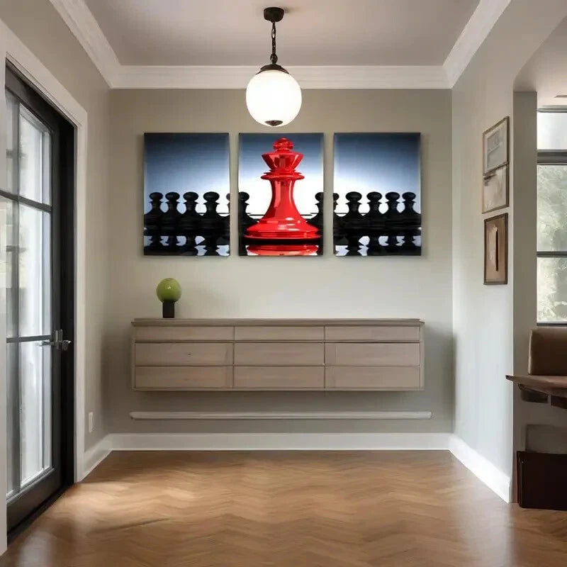 3-Piece Black and Red King & Knight Chess Metal Wall Art - Ready to Hang - Perfect for Game Rooms, Home Office Decor, and Chess Lovers