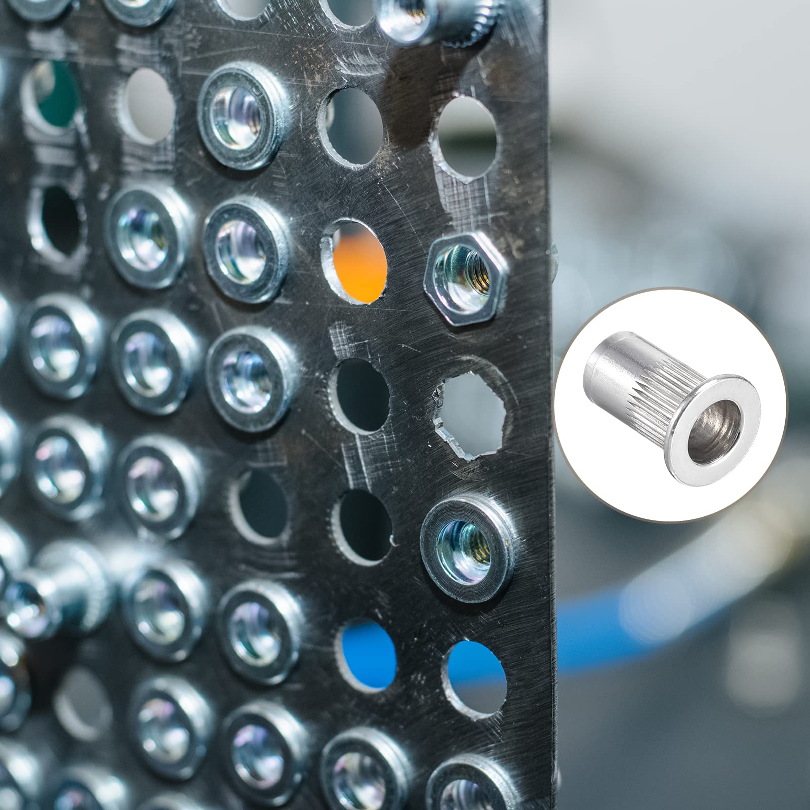 METALLIXITY #10-32 Rivet Nuts 25Pcs - Aluminum Alloy Flat Head Knurled Threaded Insert Nuts (Silver) for Metal Fabrication, Automotive & DIY Projects