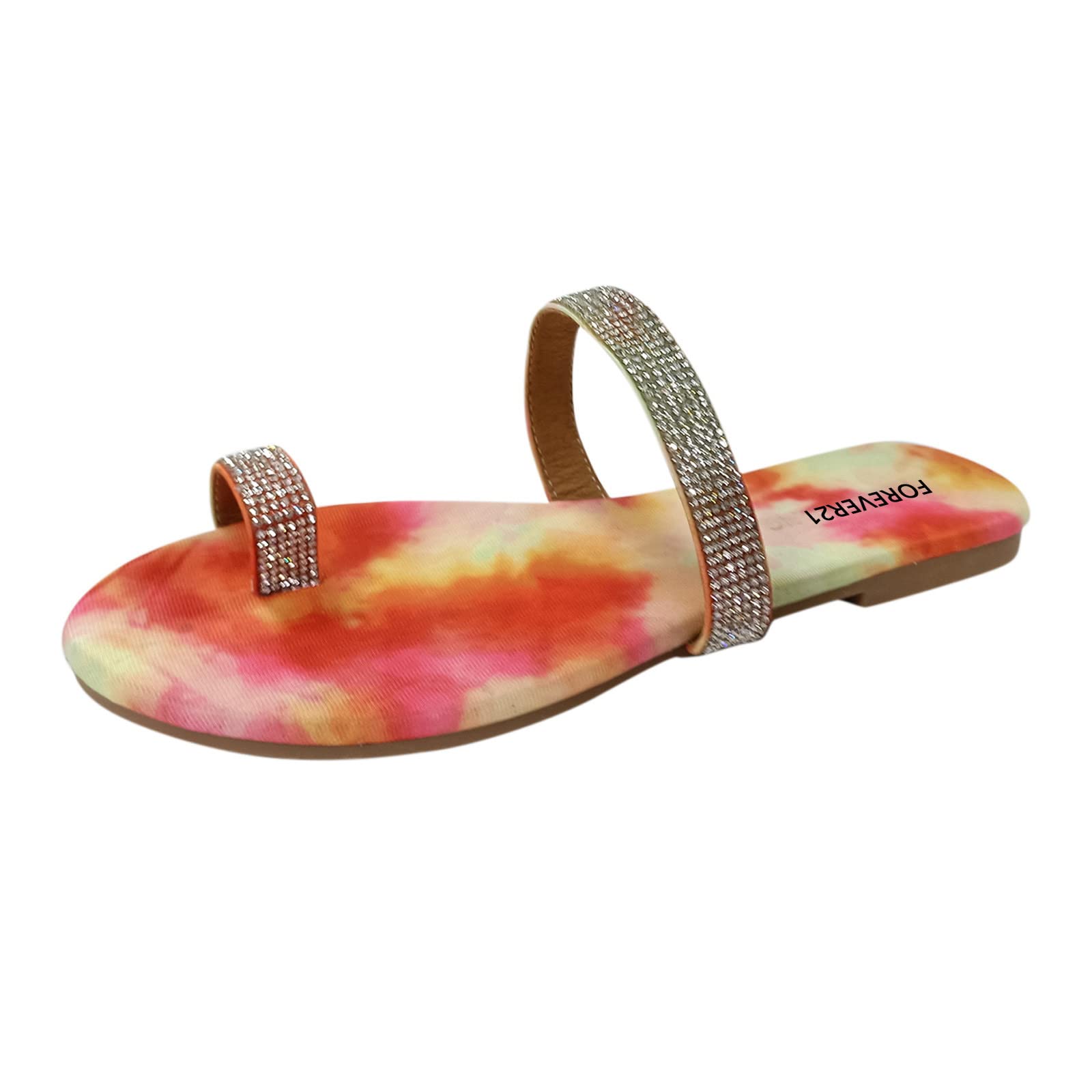 **Women's Retro Crystal T-Strap Flat Sandals - Summer Fashion Casual Shoes in Yellow (Size 6.5) | Perfect for Beach, Vacation & Everyday Wear**
