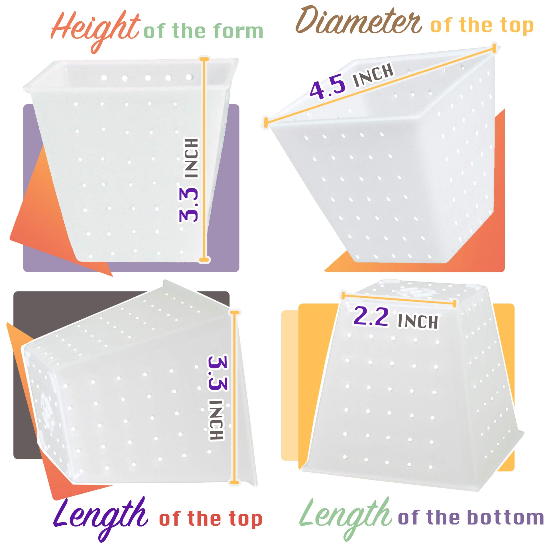 7-Piece Small Cheese Mold Pyramid Set (0.45QT) - Food-Grade Soft Cheese Molds for Homemade Feta, Cream Cheese & Fresh Cheese Making - DIY Cheese Making Supplies & Tools - Perfect for Artisan Cheesemaking, Home Kitchens & Gifts