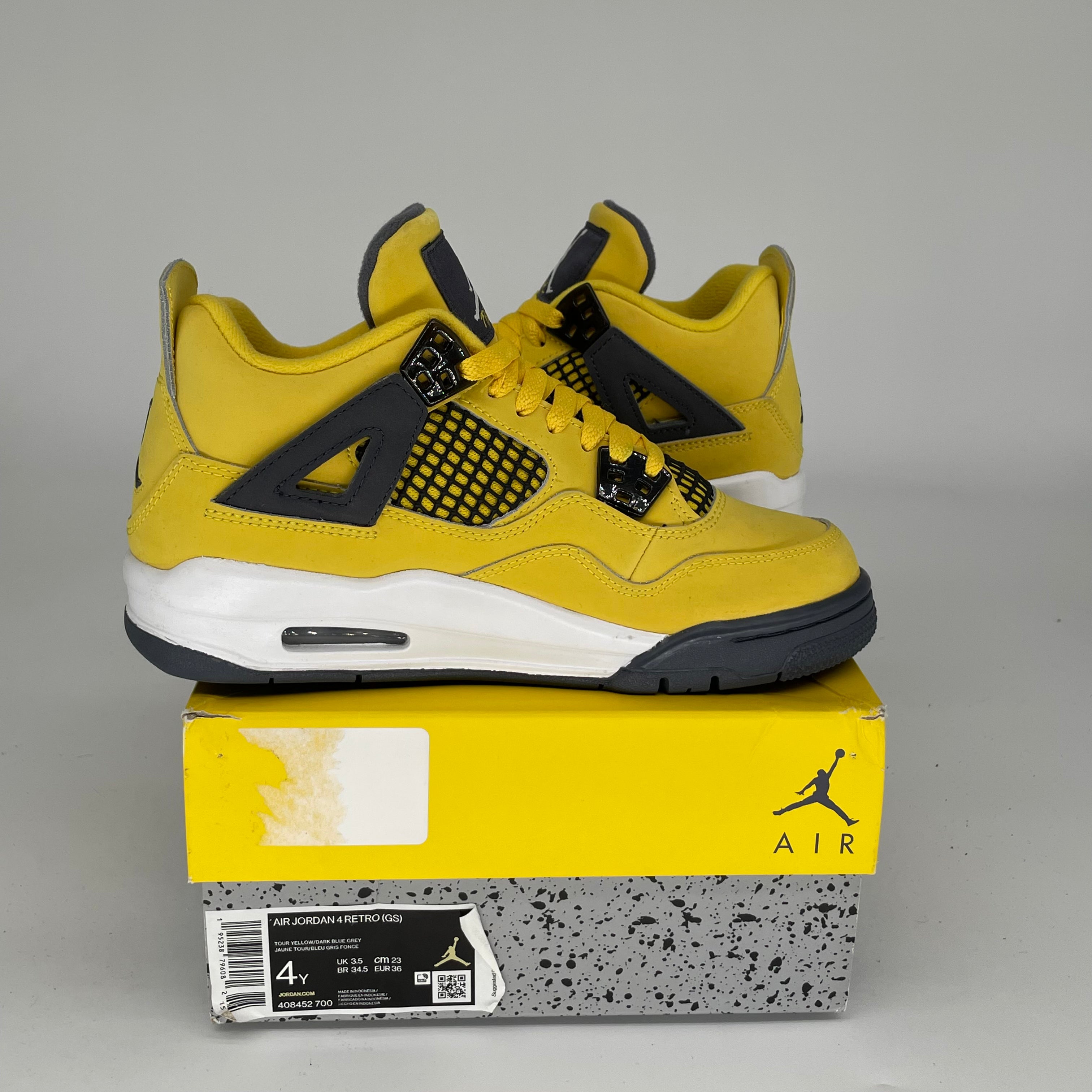 AIR JORDAN 4 LIGHTNING Retro Sneakers - Size 4Y (408452-700) - Kids Basketball Shoes for Sports & Casual Wear