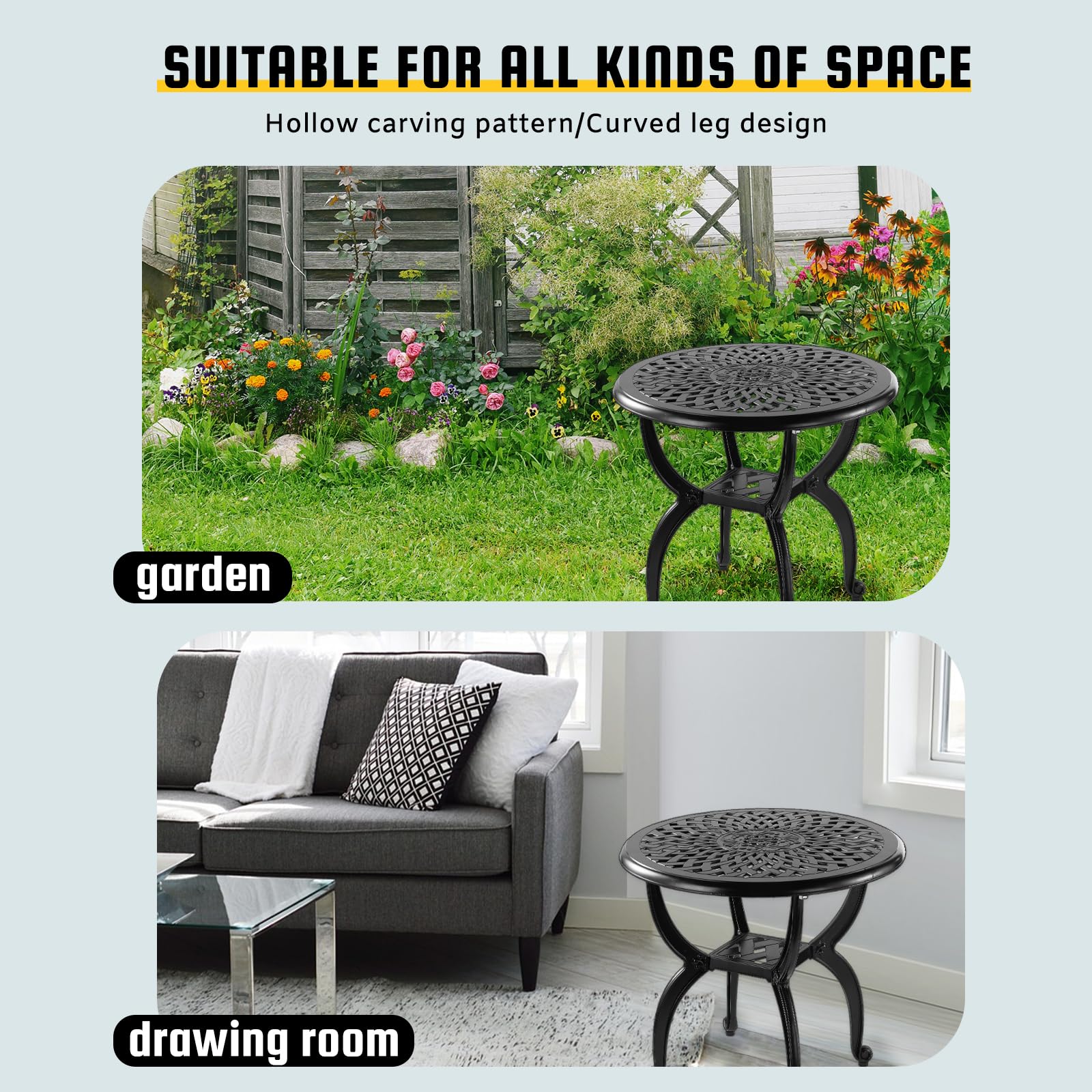Rustproof Cast Aluminum Outdoor Side Table - Small Round Patio Table for Bistro, Garden, Sofa & Deck Use - Weather-Resistant Metal Side Table for Outdoor Living Spaces