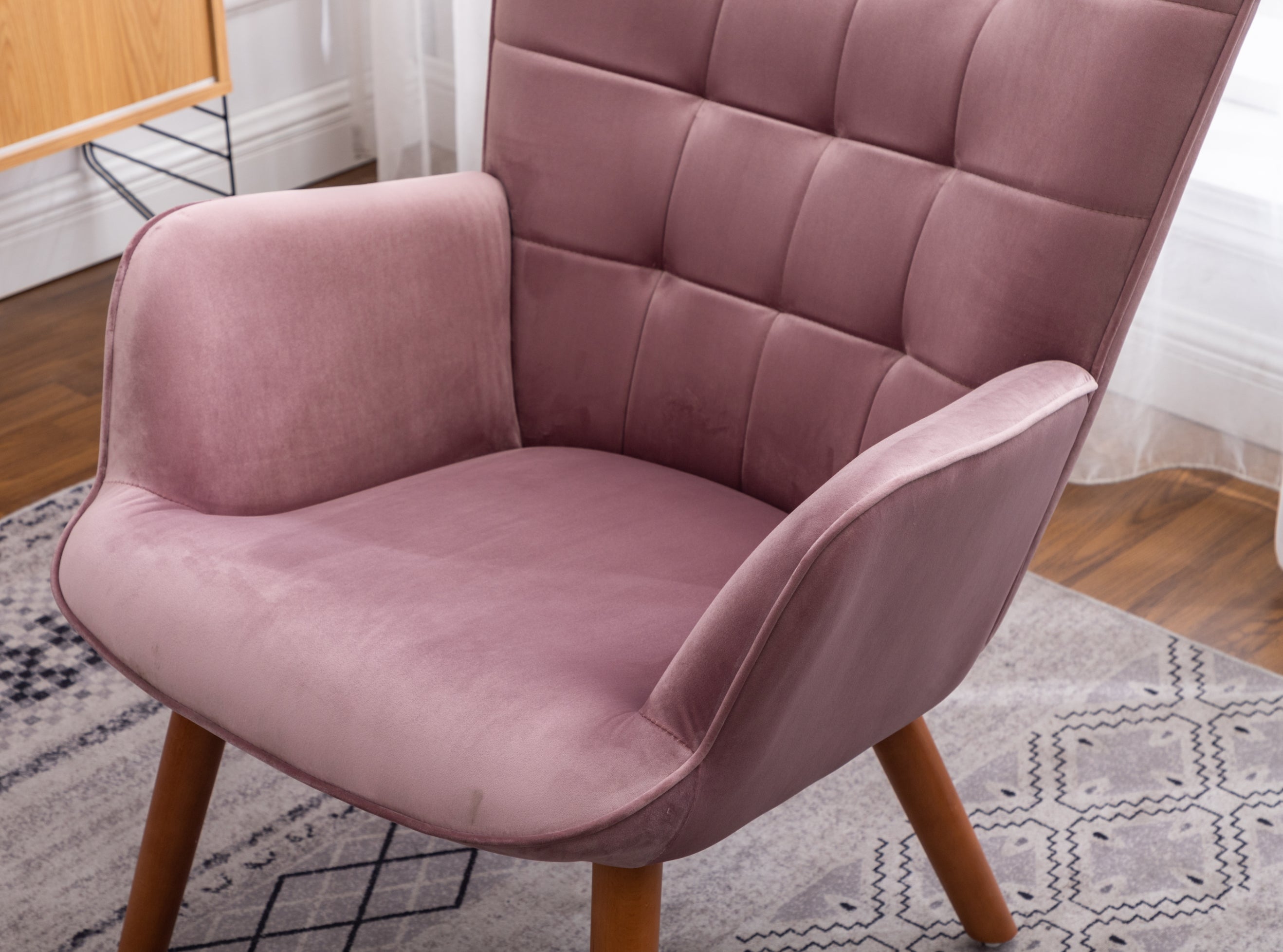 Roundhill Furniture Leiria Contemporary Silky Velvet Tufted Accent Chair with Ottoman - Modern Living Room Seating for Home Office, Bedroom & Lounge Areas