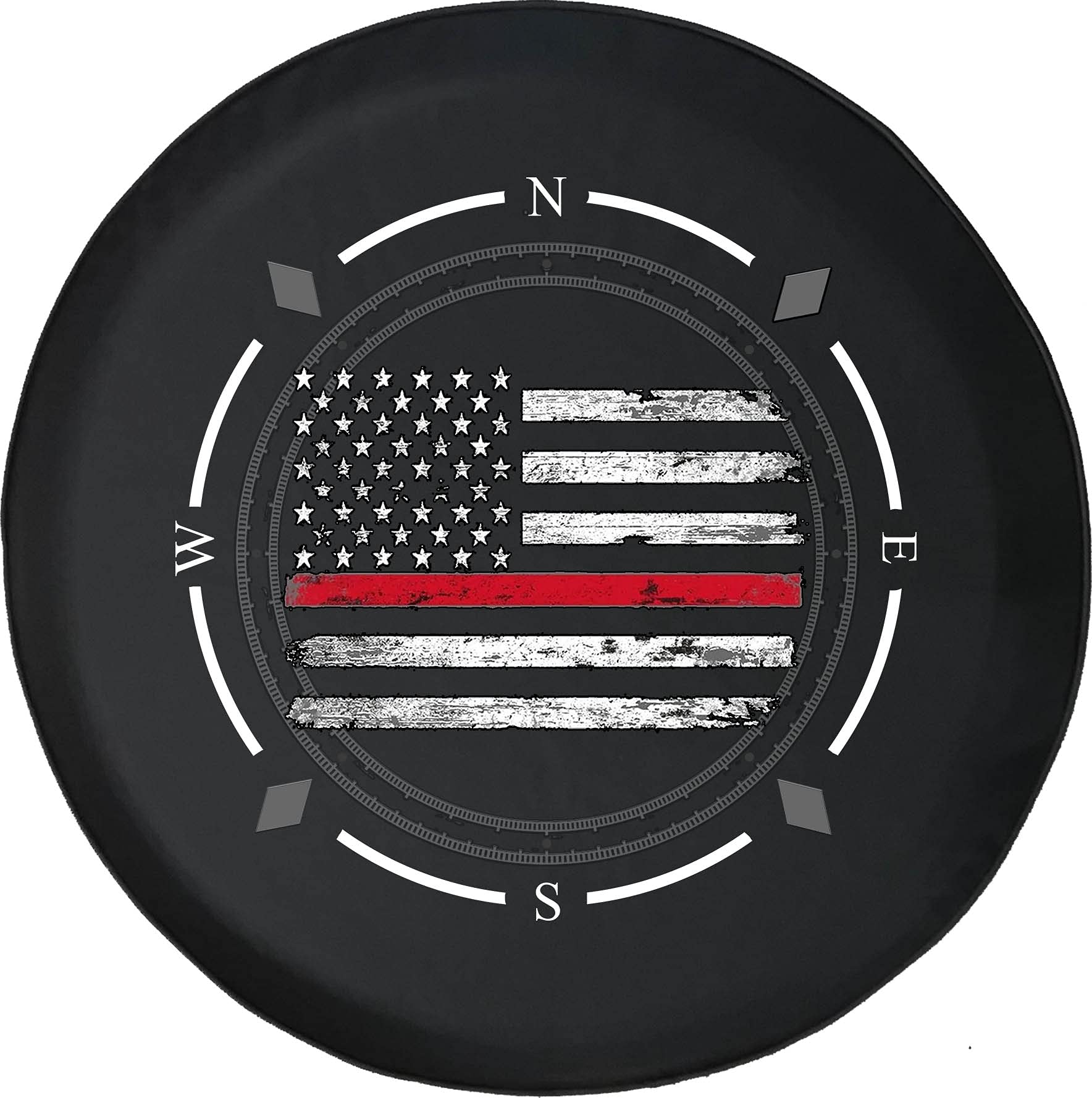 American Flag Spare Tire Cover with Compass Design - Durable SUV, Trailer & RV Wheel Cover for Off-Road Adventures & Road Trips