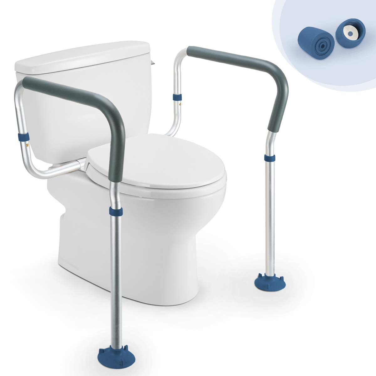 GreenChief Adjustable Toilet Safety Rail - Bathroom Handrails for Elderly, Handicapped & Disabled - Medical Toilet Seat Assist Frame with 2 Extra Rubber Tips - Ideal for Home Care & Senior Safety