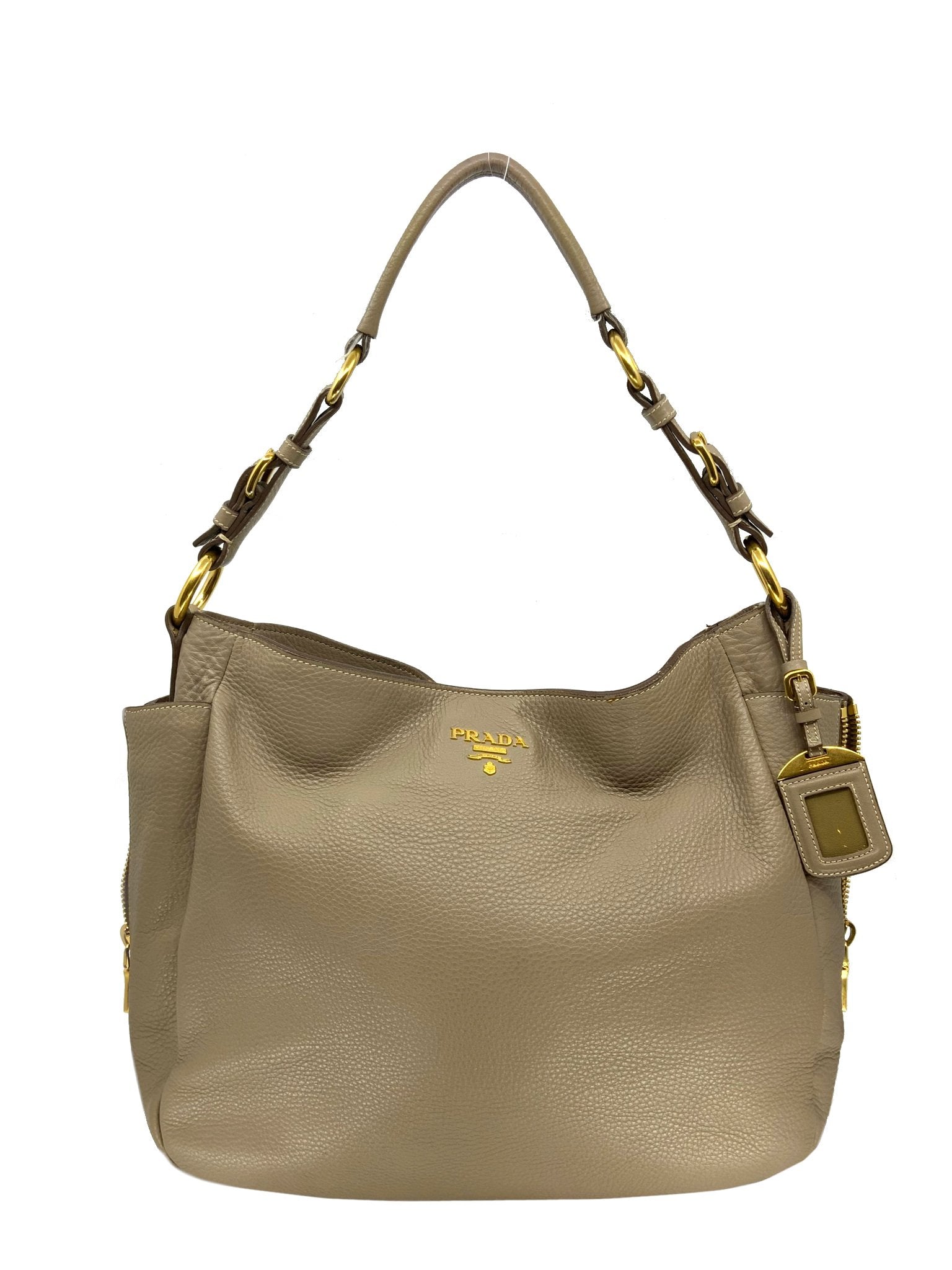 Prada Side Pocket Zip Vitello Daino Hobo Handbag - Luxury Leather Shoulder Bag for Women | Perfect for Work, Travel & Everyday Use