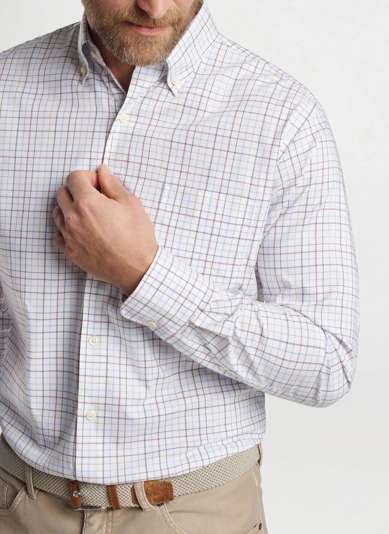 PETER MILLAR Checkered Long Sleeve Button Down Shirt for Men - Classic Casual & Office Wear