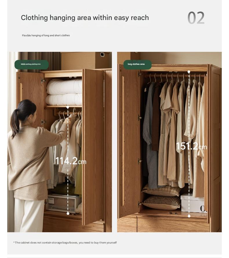 Modern Oak Solid Wood Wardrobe - Spacious Storage for Bedroom, Closet & Home Organization | Durable & Stylish Furniture for Master Bedroom, Guest Room & Walk-In Closets