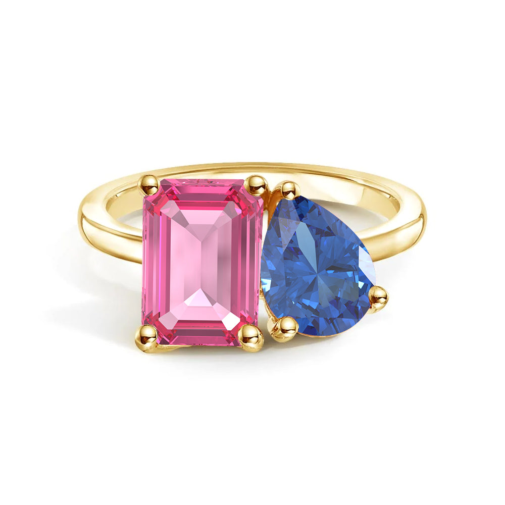 Personalized Pink Tourmaline Toi et Moi Ring - Custom Birthstone Anniversary Jewelry for Couples, Women's Romantic Gift for Valentine's Day, Engagement or Special Occasions