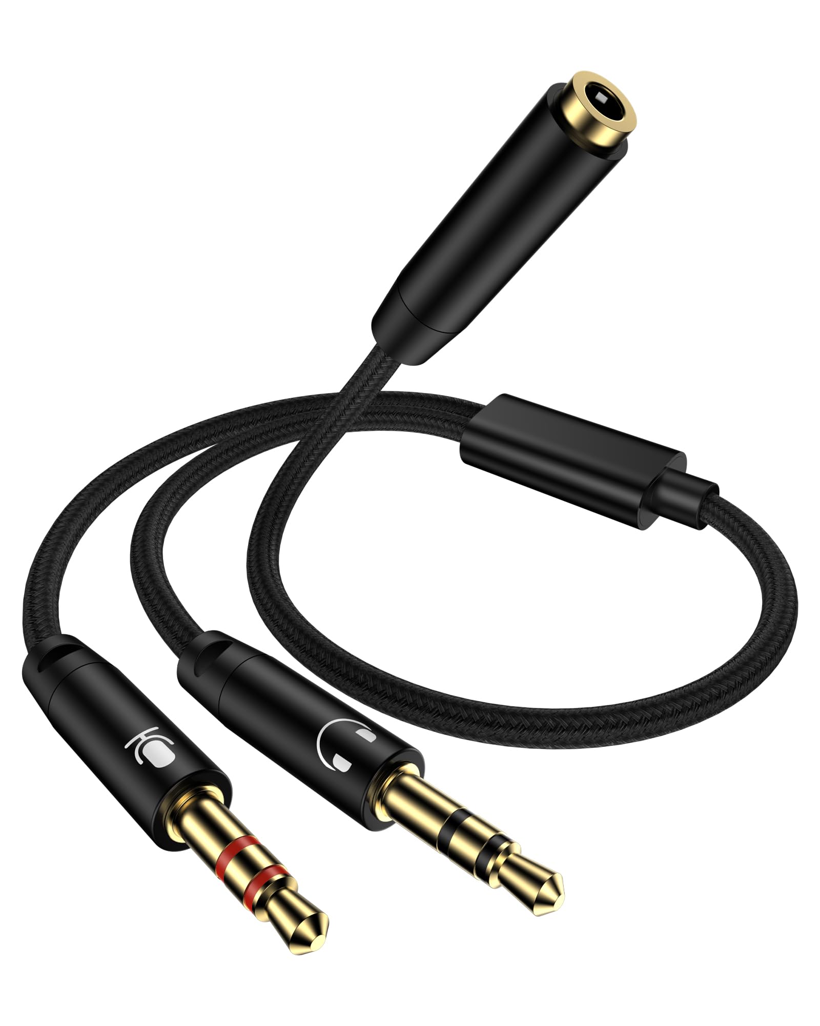 Braided 3.5mm Female to Dual Male Audio Splitter - 2-in-1 Headphone Mic Y Adapter for PC, Gaming Headset, Laptop & Speakers | Aux Cable Converter for Clear Audio & Mic Separation | Perfect for Online Gaming, Video Calls & Music Streaming
