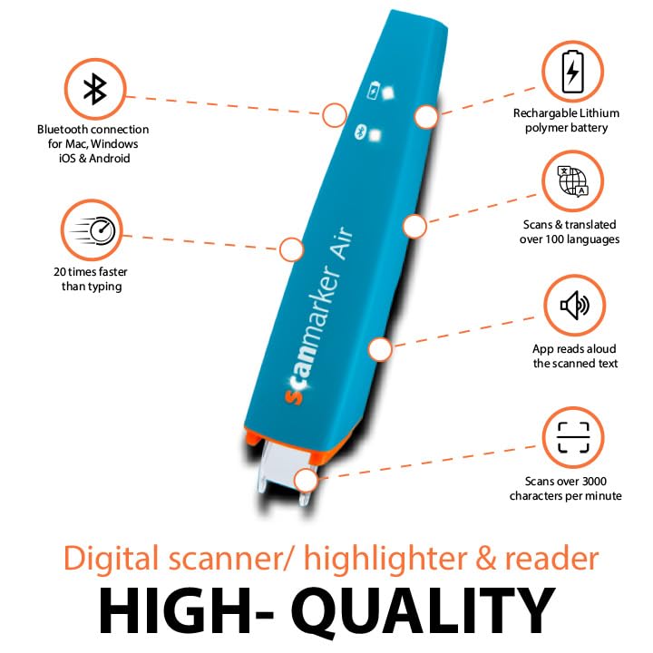 Scanmarker Air Pen Scanner - Wireless OCR Digital Highlighter & Reader for Mac, Windows, iOS, Android - Perfect for Students, Researchers & Professionals (Blue)