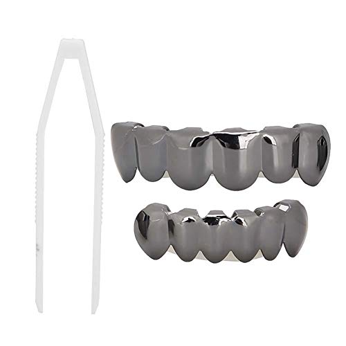Shiny Gold Hip Hop Grillz Teeth - Temporary Tooth Jewelry for Halloween, Parties & Gifts - Black Dental Grills for Men & Women - Perfect for Rappers, Performers & Costume Events