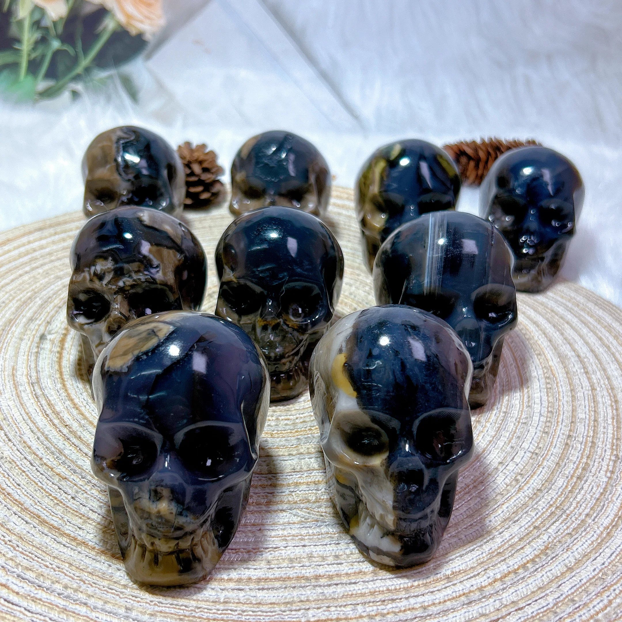 Natural Volcanic Agate Skull Carving with UV Light Effect - Green Flashy Healing Crystal for Energy, Home Decor & Spiritual Gifts | Perfect for Meditation, Feng Shui & Unique Gift Giving