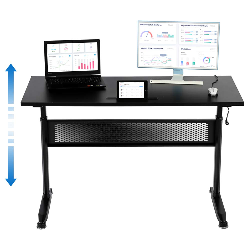 Height Adjustable Standing Desk - Electric Sit Stand Desk Converter with Black Frame & Top, Ergonomic Workstation for Home Office, Supports Dual Monitors - Perfect for Remote Work & Productivity Boost