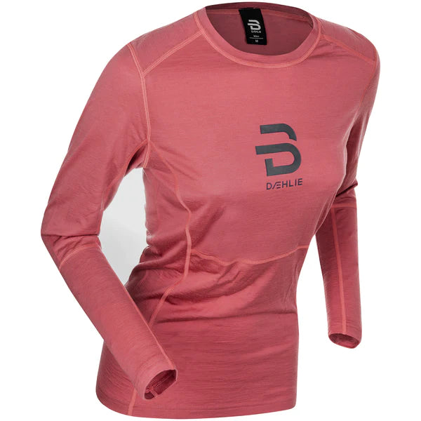 Women's Active Wool Long Sleeve Shirt - Breathable & Warm Winter Base Layer for Hiking, Running & Outdoor Activities (Dusty Red)