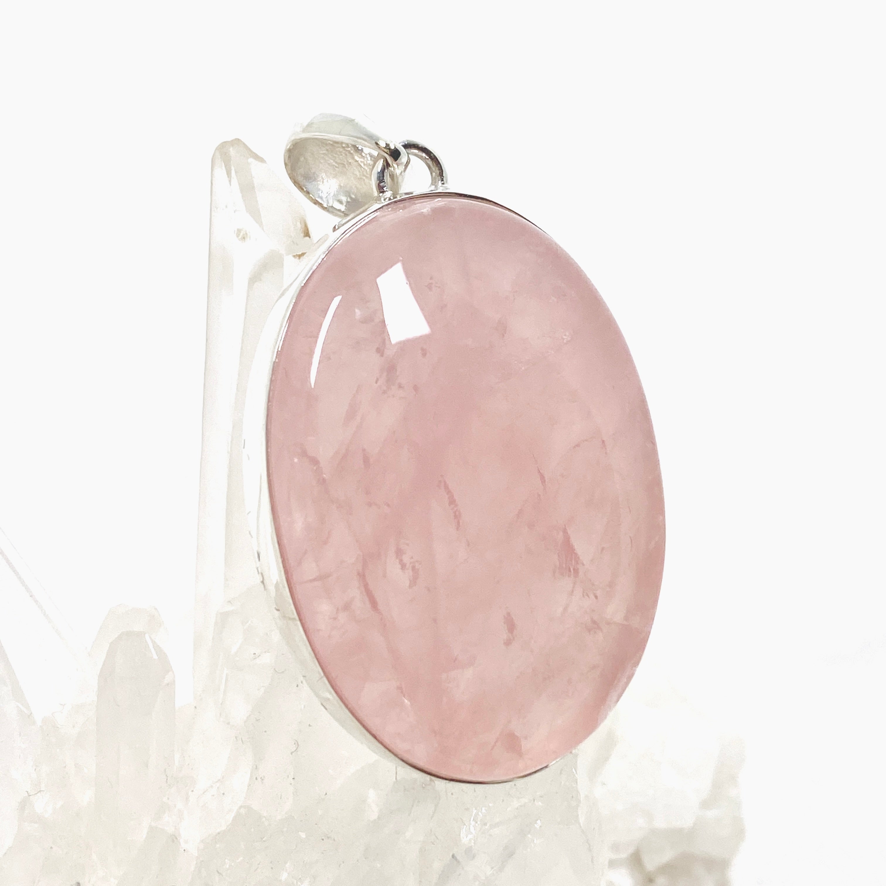 Natural Rose Quartz Oval Cabochon Pendant Necklace KPGJ4684 - Healing Crystal Jewelry for Women, Meditation & Energy Balance