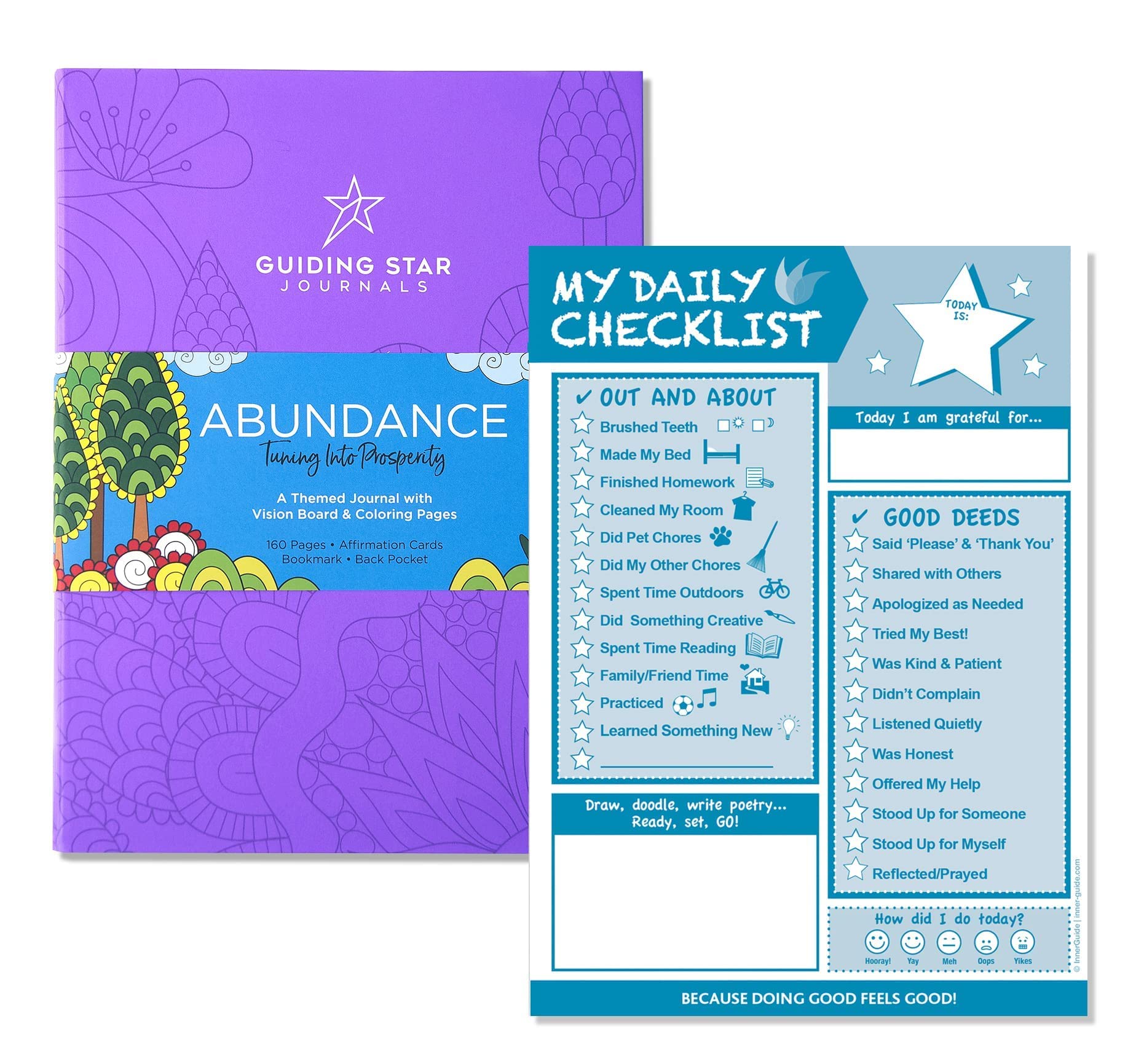 2 in 1 Kids Daily Checklist & Gratitude Journal Bundle - Perfect for Morning Routines, Bedtime Tracking & Emotional Growth | InnerGuide