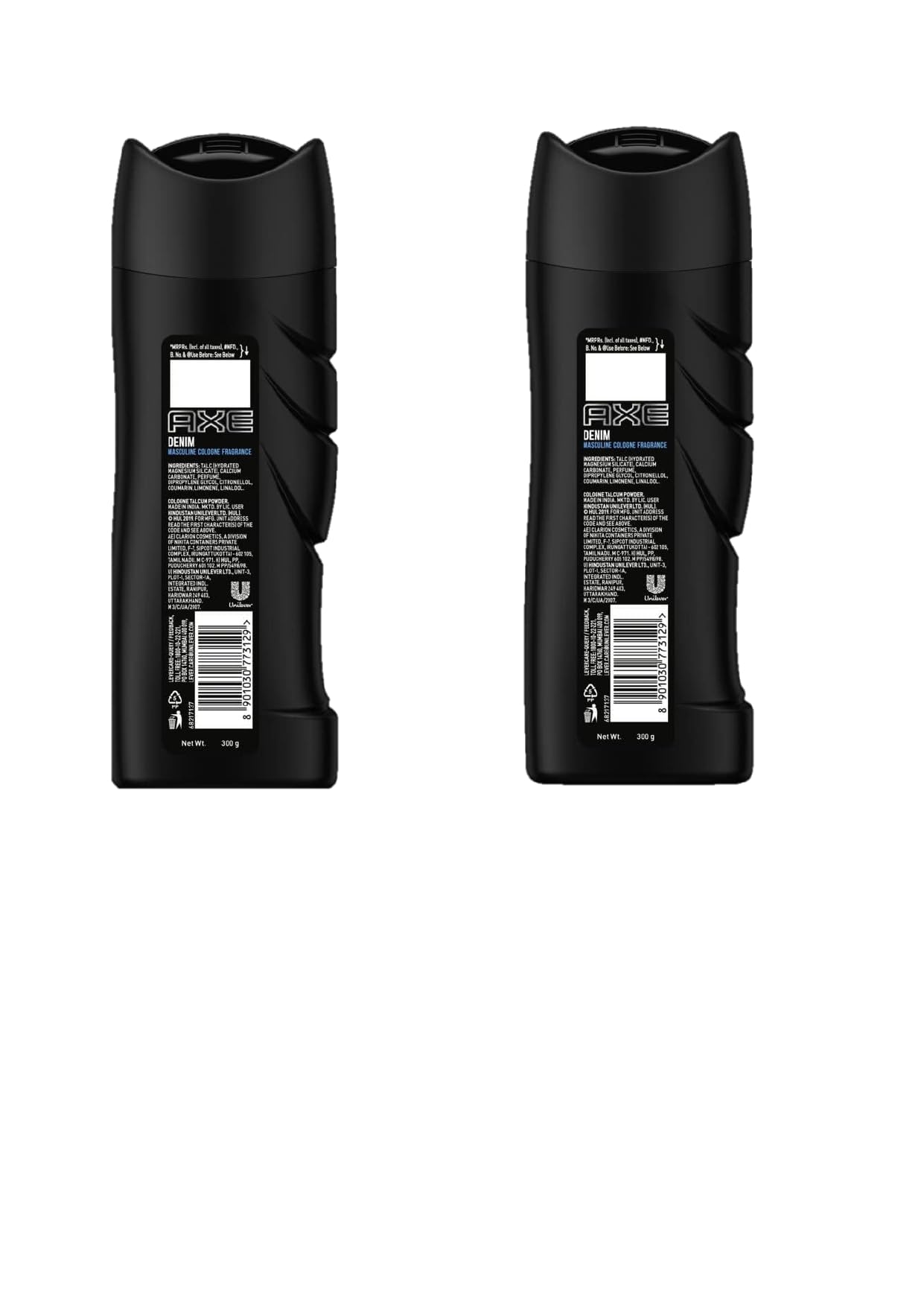 AXE Men Denim Cologne Citrus Talc Powder 300G (Pack of 2) - Fresh Scented Body Powder for Men, Long-Lasting Fragrance, Moisture Absorbing & Odor Control - Perfect for Gym, Travel & Daily Use