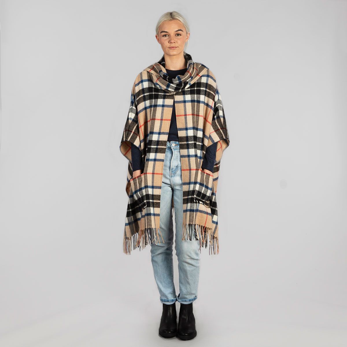 Robyn Thomson Camel Modern Tartan Lambswool Jacket - Women's Classic Wool Coat for Fall & Winter | Perfect for Office, Travel & Casual Outfits