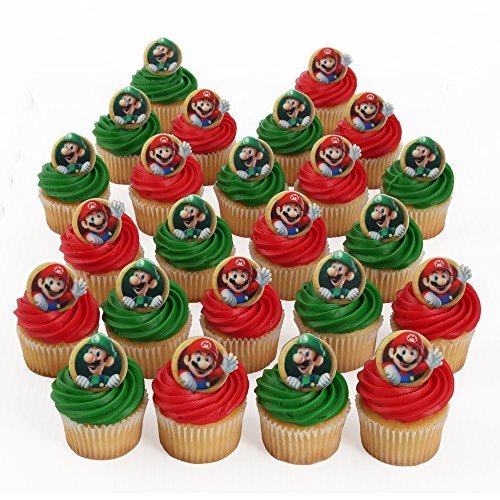 Super Mario 24 Cupcake Rings by Bakery Crafts - Fun Party Decorations for Birthday Cakes, Cupcake Toppers, and Themed Celebrations