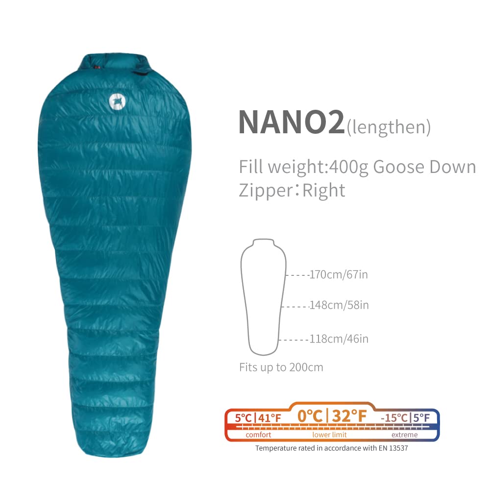 NANO2 0°F 800FP Goose Down Sleeping Bag - Ultralight Cold Weather Sleeping Bag for Backpacking, Camping & Hiking - Compact & Warm for Men & Women - Perfect for Winter Adventures & Outdoor Expeditions
