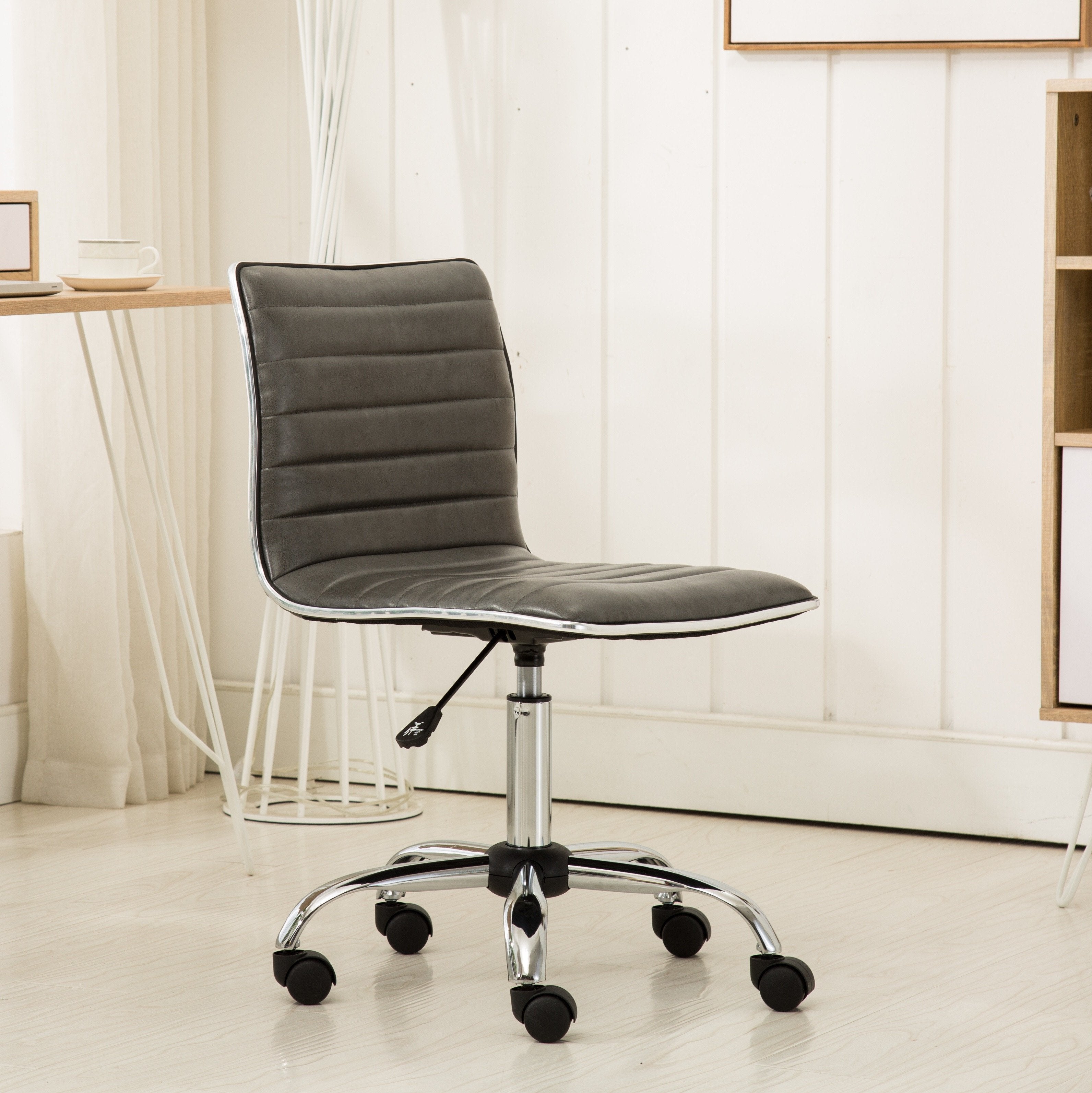 Roundhill Furniture Fremo Chromel Adjustable Air Lift Office Chair with Lumbar Support - Ergonomic Mesh Back & Seat, Gray - Perfect for Home Office, Gaming & Workspace Comfort