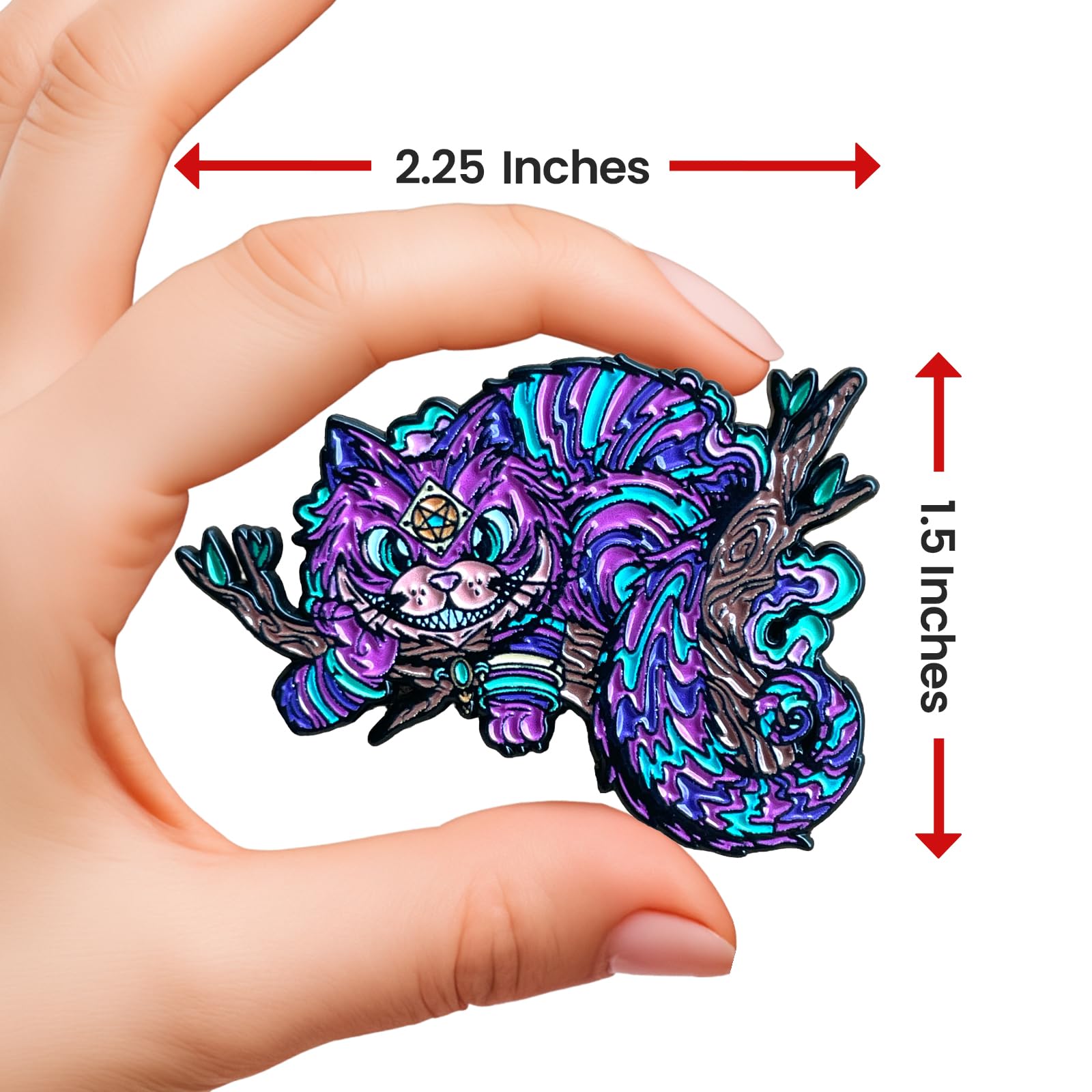 Cheshire Cat Enamel Pin - Alice in Wonderland Inspired Cat Lover Accessory - Quirky Cute Cat Brooch for Backpacks, Jackets & Hat Pins - Perfect Gift for Disney Fans & Fantasy Collectors