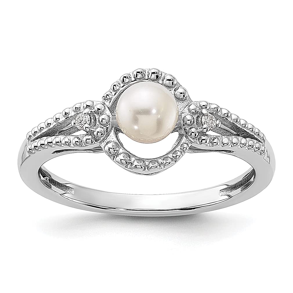 925 Sterling Silver Freshwater Cultured Pearl & Diamond Ring - June Birthstone Jewelry for Women, Elegant Gift for Her, Perfect for Anniversaries, Weddings & Special Occasions