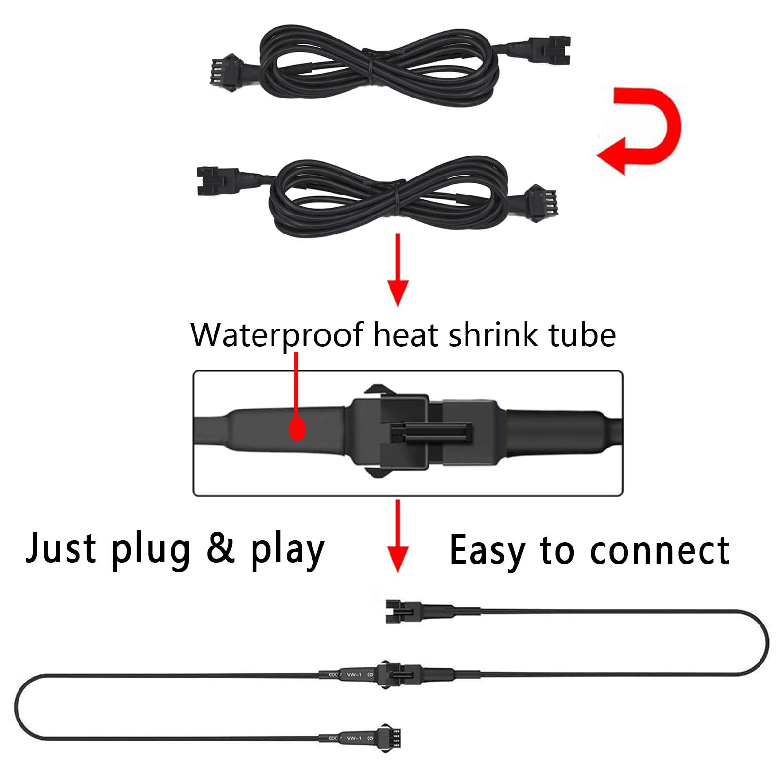 4-Pack 60-Inch Heavy Duty Extension Cords for RGB Neon Accent Lights - Waterproof Rock Light Extension Cable for Motorcycle, ATV, Golf Cart & Car Underglow Lighting - Perfect for Off-Road, Night Rides & Custom Vehicle Lighting