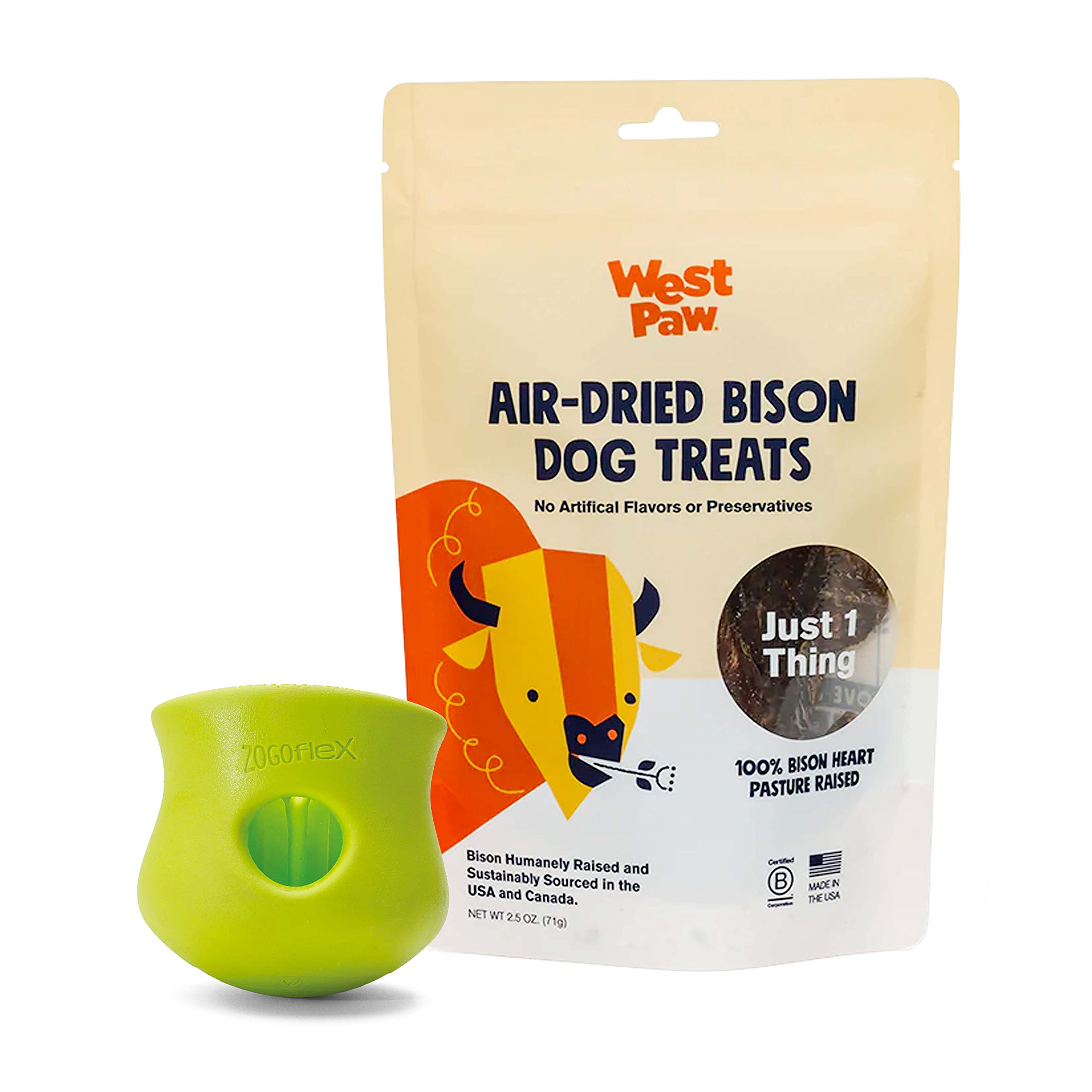Premium Air Dried Bison Heart Dog Treats with Zogoflex Toppl Interactive Treat Dispenser Toy Bundle – Natural Farm Fresh Dog Chews & Puzzle Feeder for Mental Stimulation – Perfect for Training, Enrichment & Slow Feeding