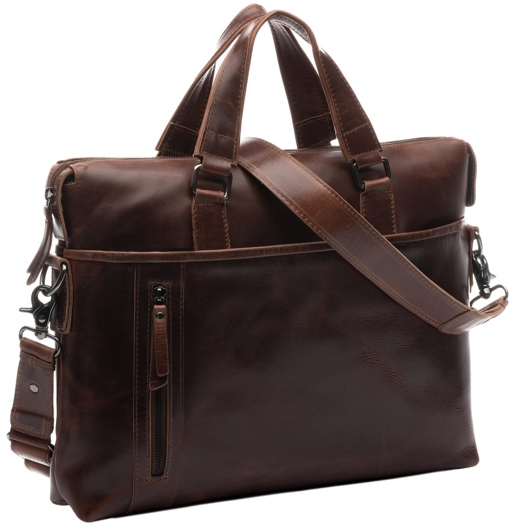 SID & VAIN London Large Real Leather Business Briefcase - Unisex Brown Laptop Bag for Office, Travel & Professional Use