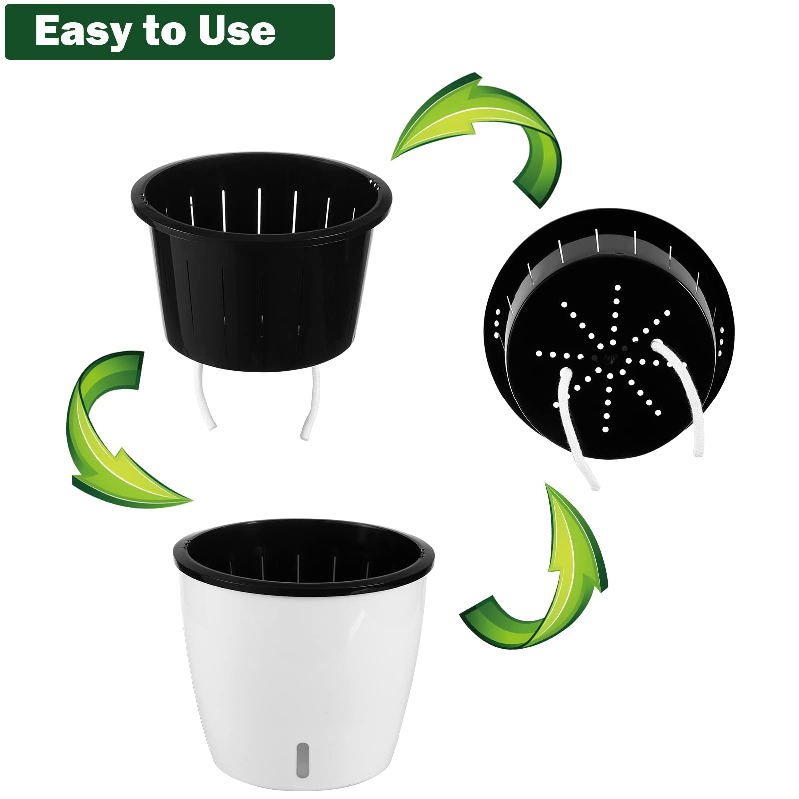 Planterhoma 6.7 Inch Self Watering Plant Pots - 4 Pack African Violet Pots with Water Level Indicator, Drainage Holes & Wick System - Ideal for Orchids, Devil's Ivy, Succulents - Perfect for Home, Office & Indoor Gardening