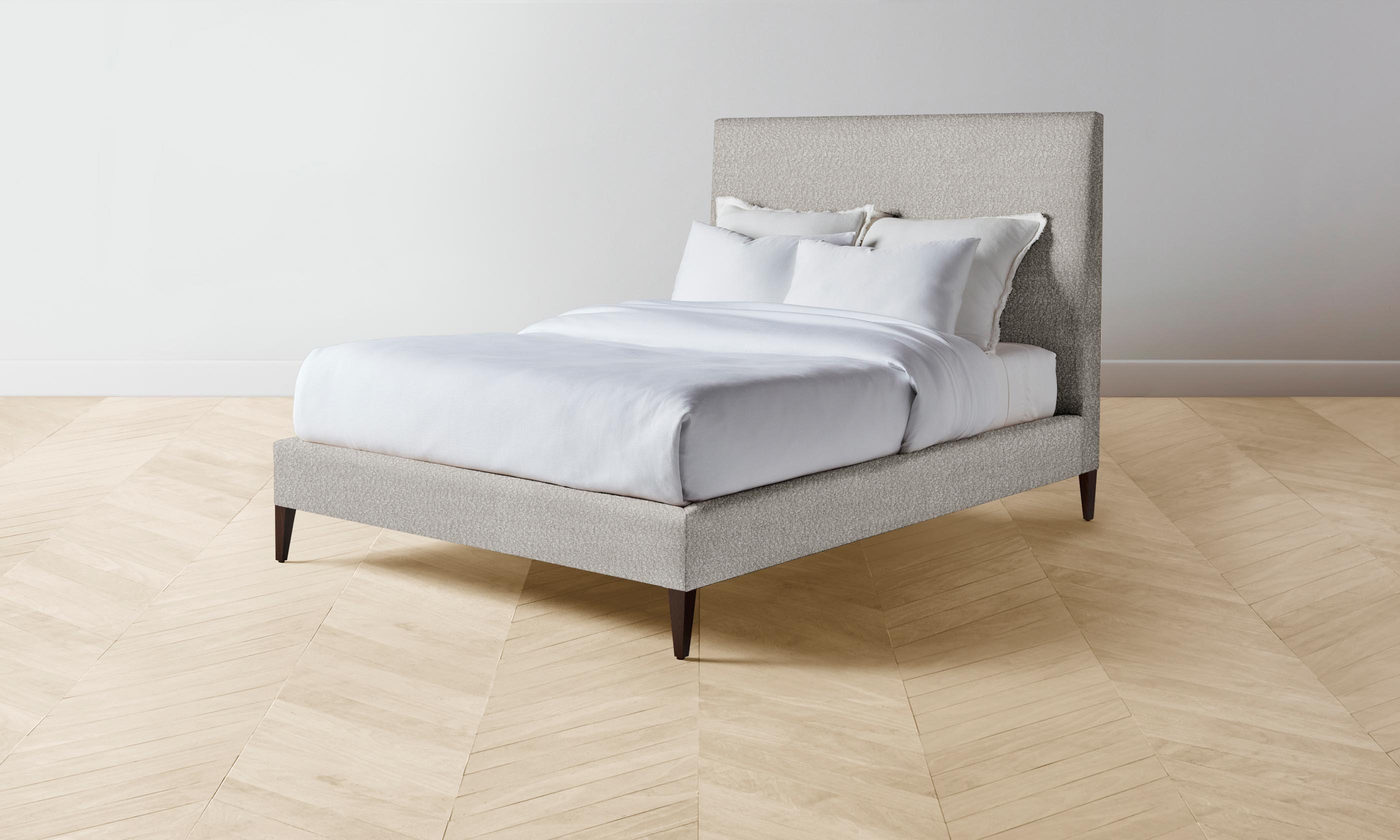 The Essex Bed - Italian Bouclé Fossil Upholstered Platform Bed Frame | Modern Luxury Bedroom Furniture for Master Suite & Guest Room